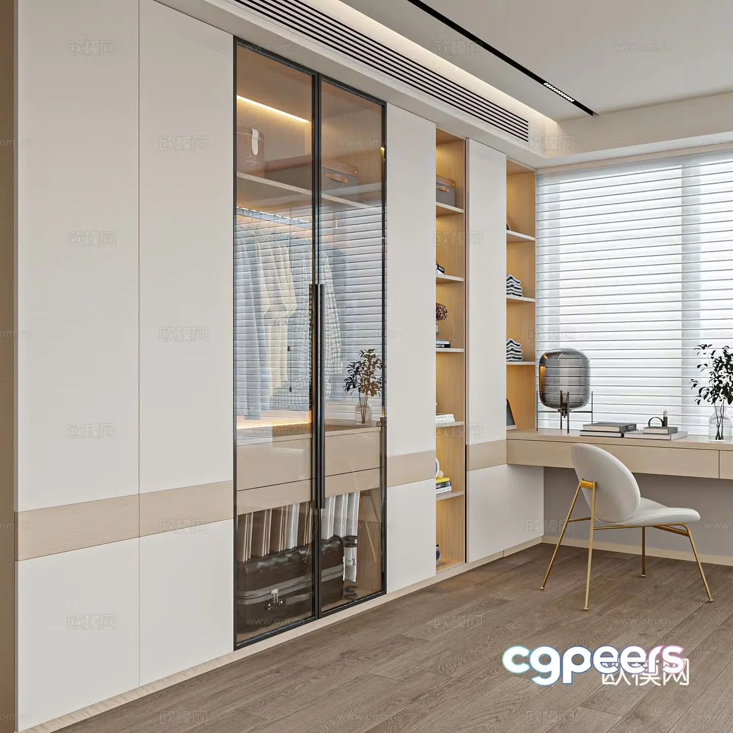 Modern Cream Trench Wardrobe Dressing Table Wardrobe 3D Model