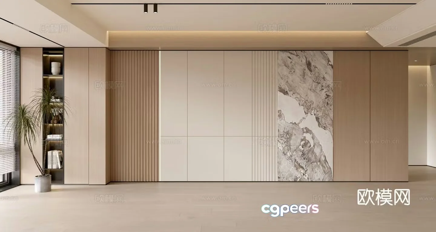 Modern simple sofa background wall Balcony cabinet Living room cabinet Wooden veneer background wall 3d model