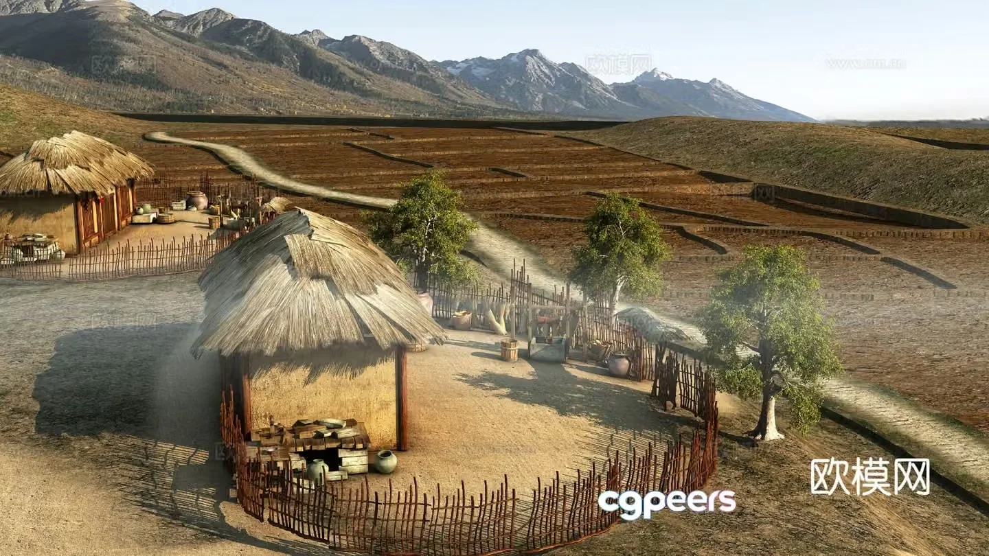 Pastoral Landscape Ancient Building Rural 3D Model