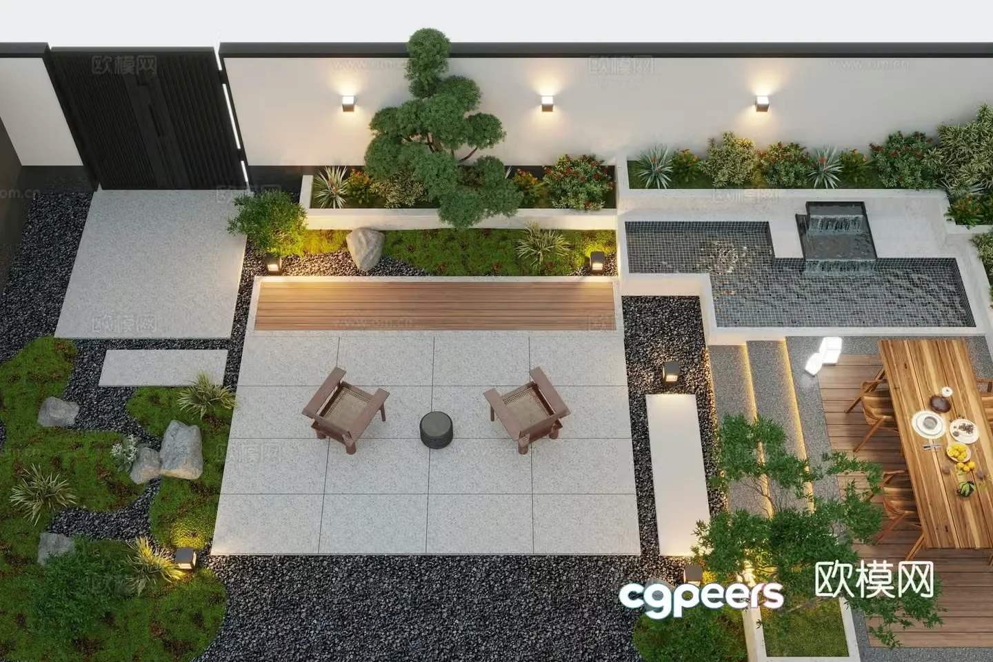 Modern courtyard landscape courtyard water view family yard villa courtyard outdoor sofa 3d model