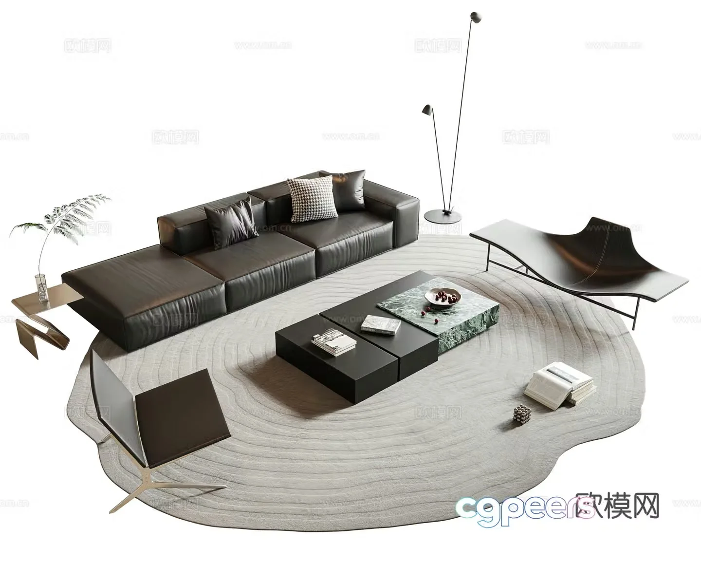 Italian minimalist sofa coffee table combination multi-person sofa fabric sofa combination sofa straight sofa 3D model