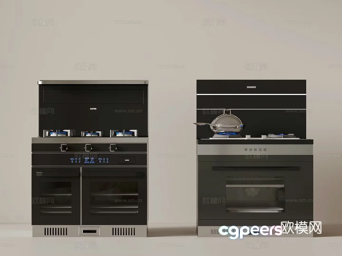 Modern hood stove integrated stove pot oven 3d model