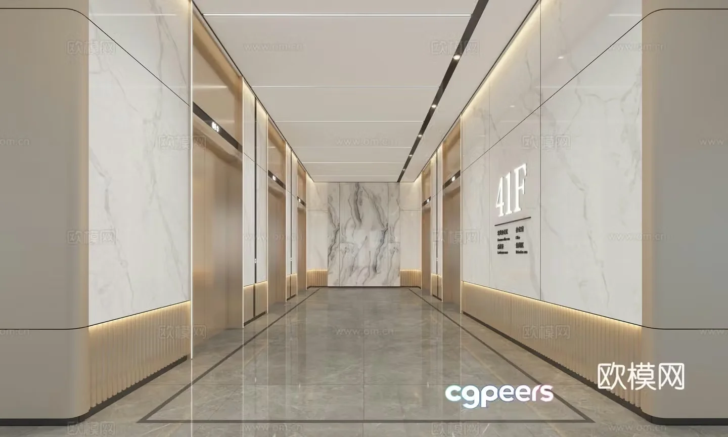 Modern office building elevator hall 3d model