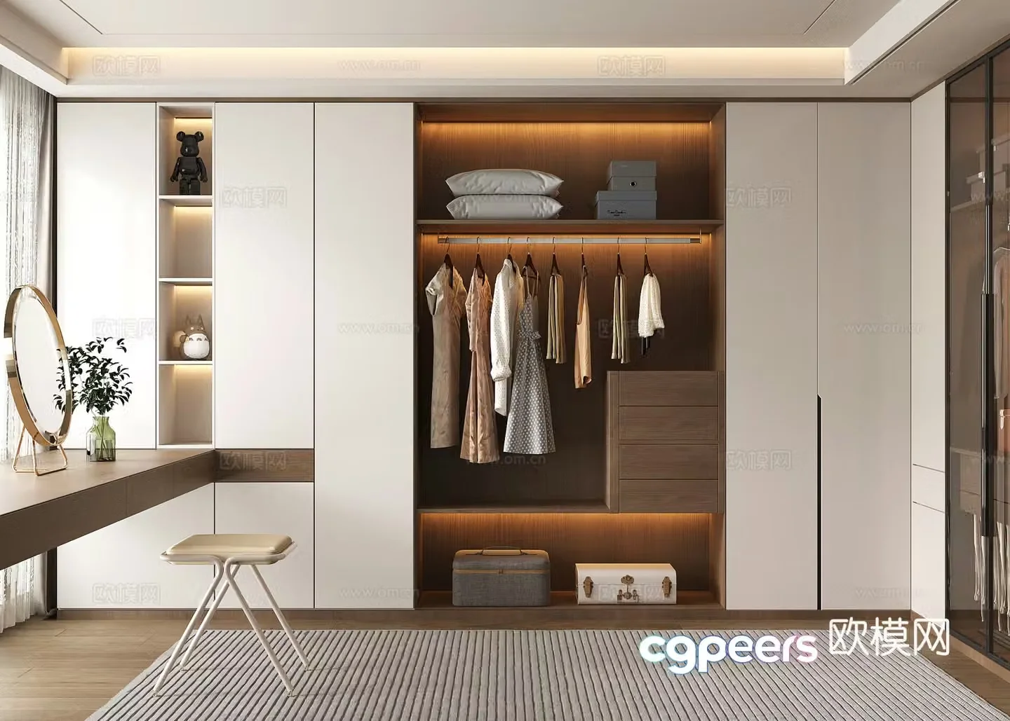 Modern simple cloakroom dressing table L-shaped cloakroom corner cloakroom walk-in cloakroom 3d model