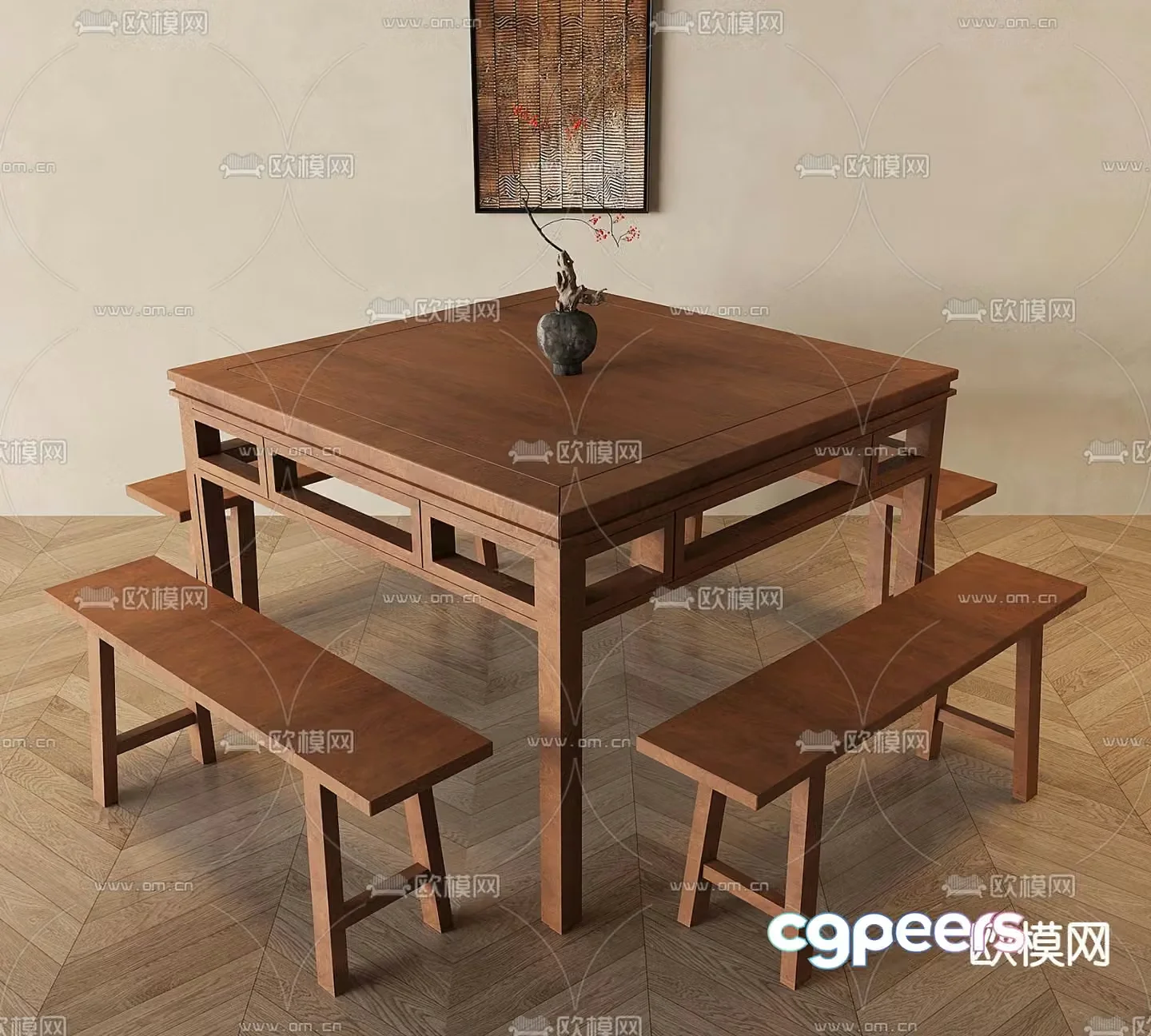 New Chinese dining table and chairs 3d model