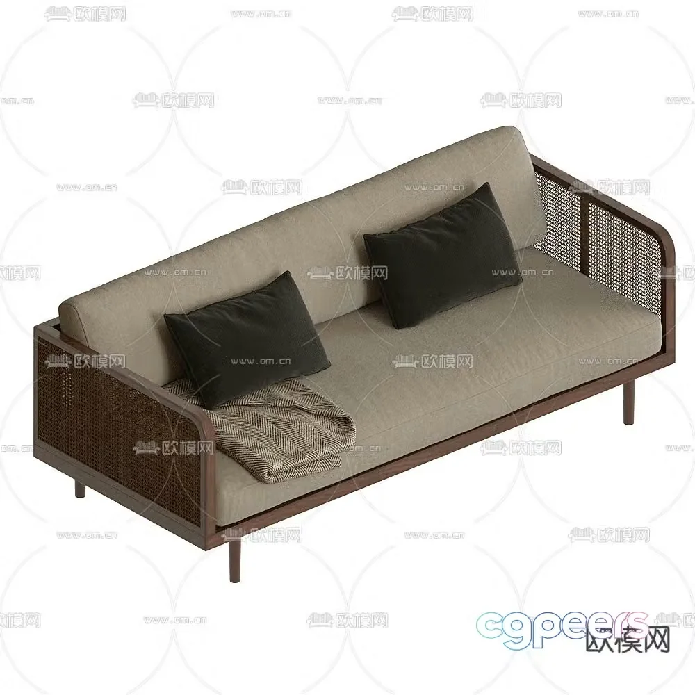 Rattan sofa double sofa 3d model