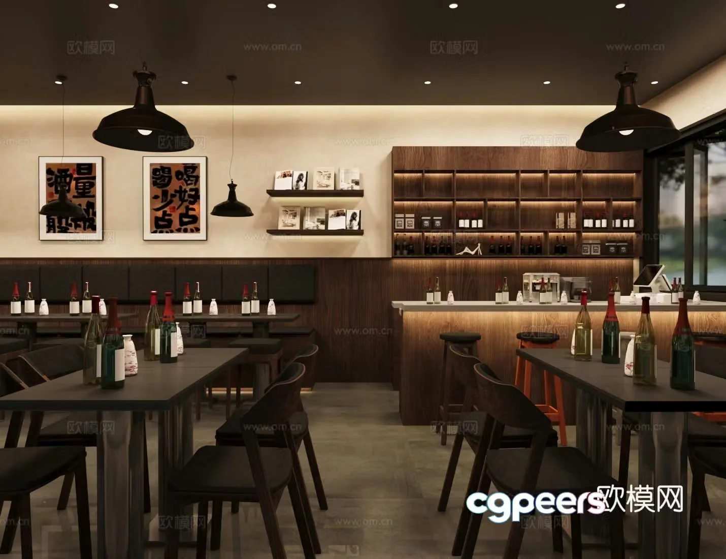 Log-Wind Bar Tea Restaurant Chinese Restaurant Music Restaurant Dining Table and Chair Combination Bar Water Bar 3D Model