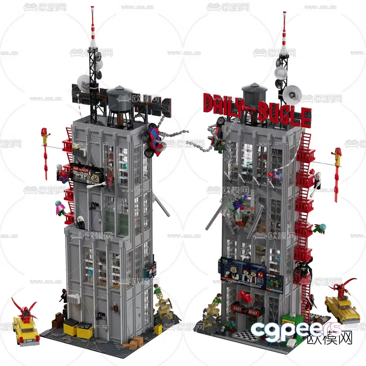 Modern building block bugle daily office building 3d model