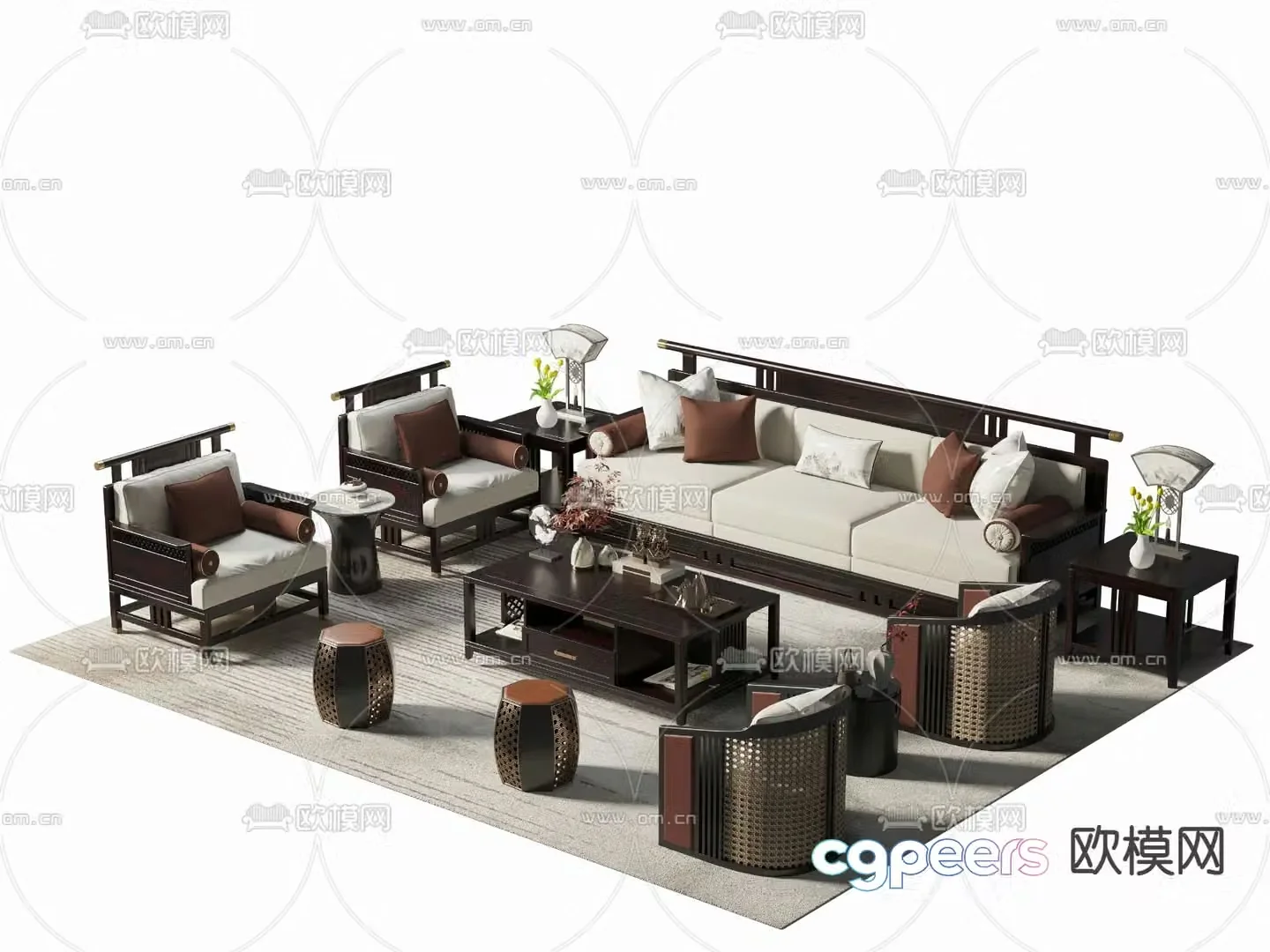 New Chinese style modular sofa 3d model