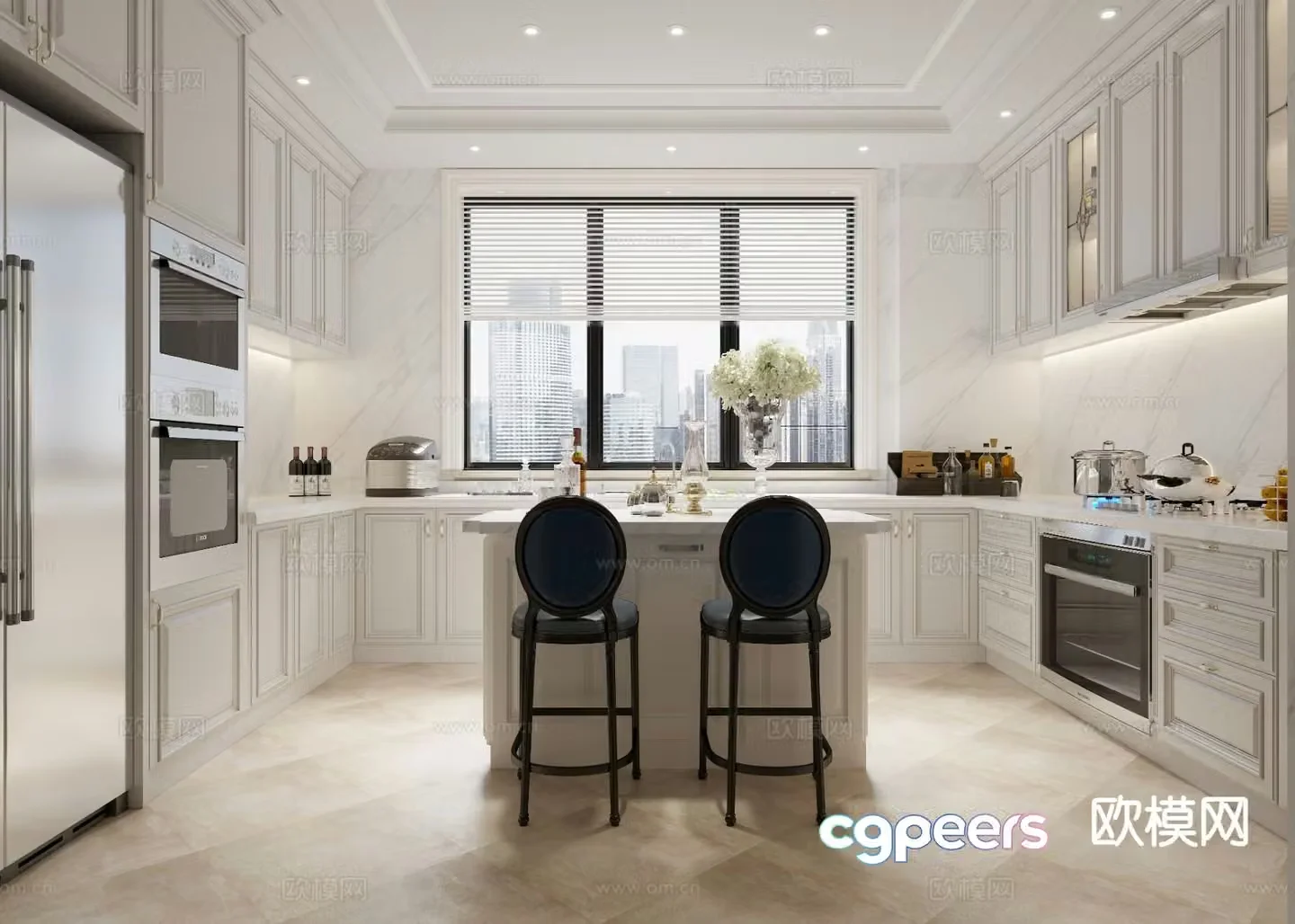American villa kitchen island kitchen 3d model
