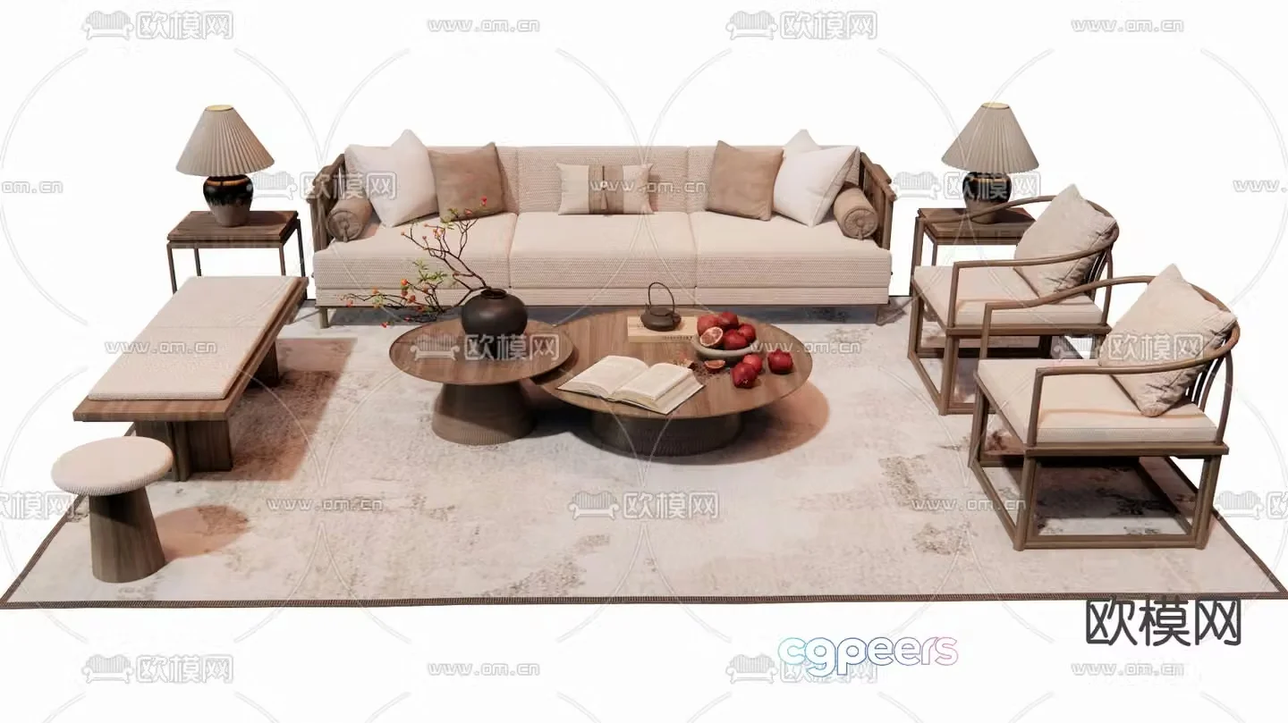 New Chinese style modular sofa 3d model