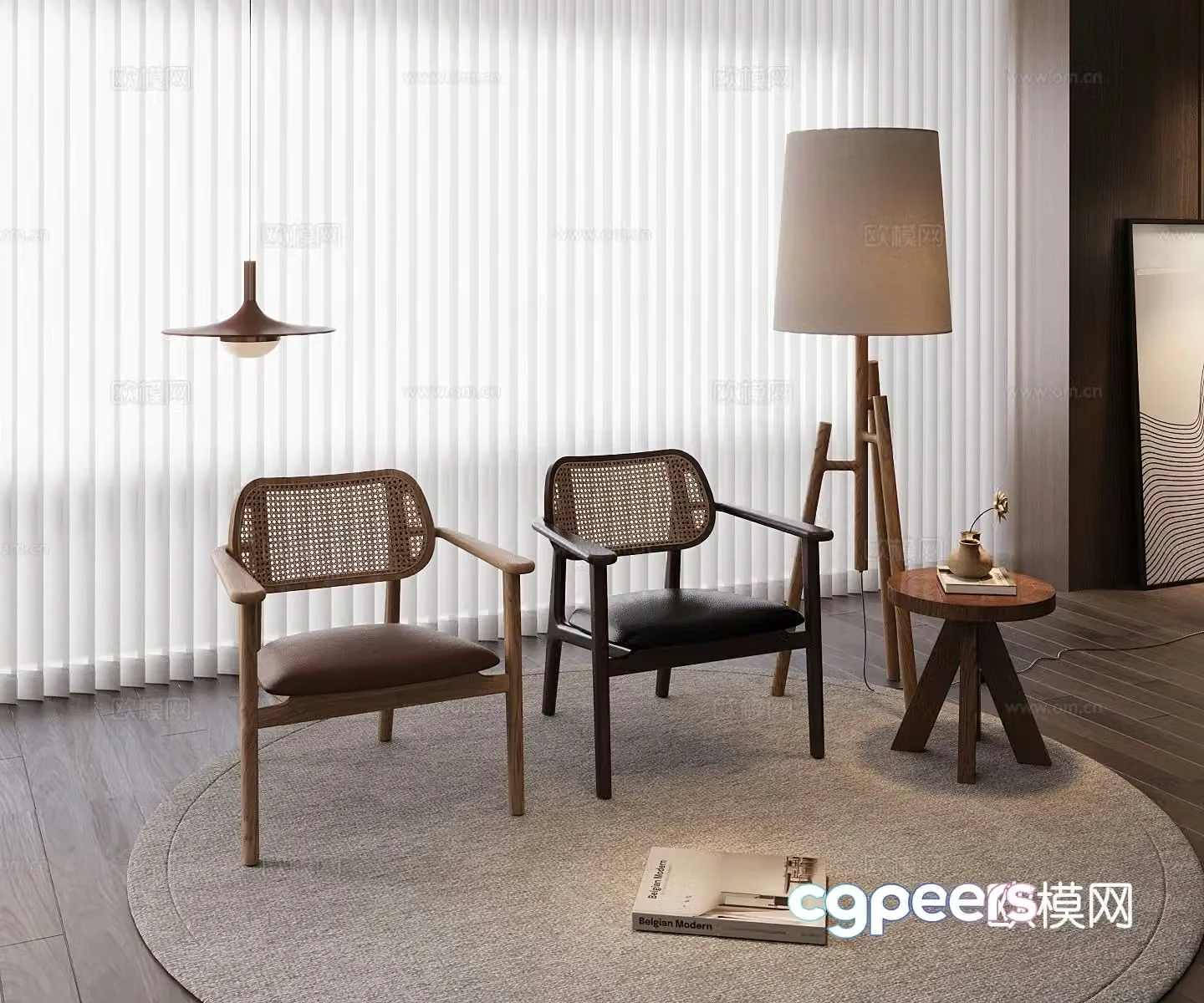 Middle-aged rattan chair armchair leisure chair 3d model