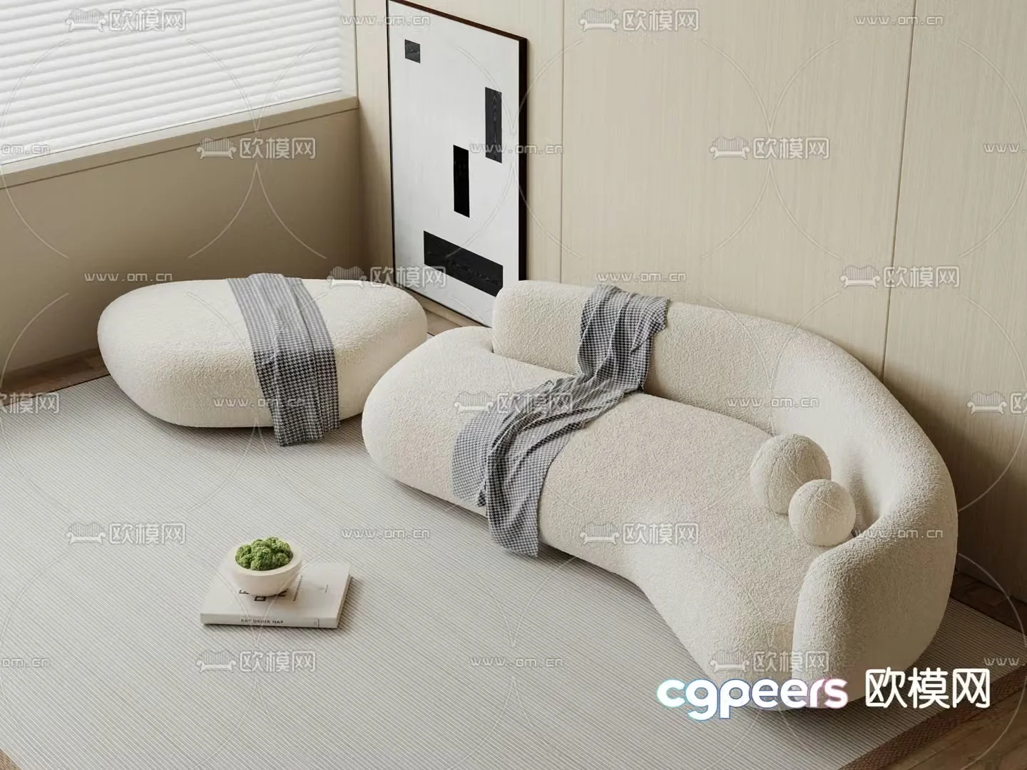 Cream style sofa curved sofa 3d model