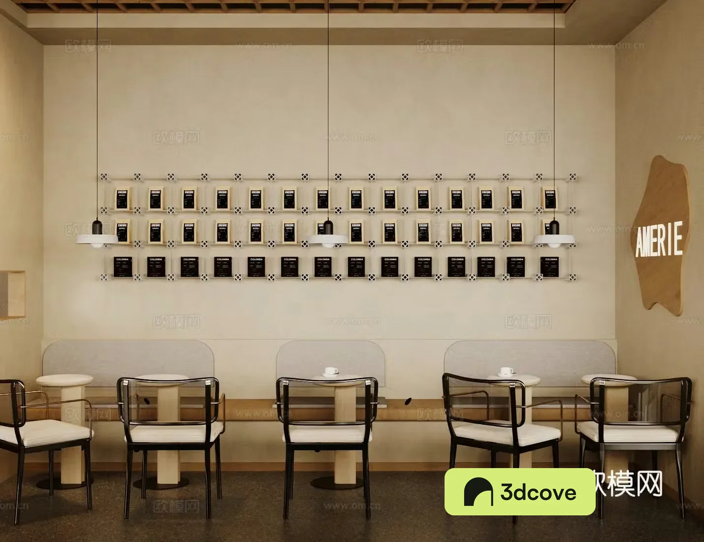 Log wood style milk tea shop cafe holder area coffee table and chairs western restaurant holder area glass chandelier