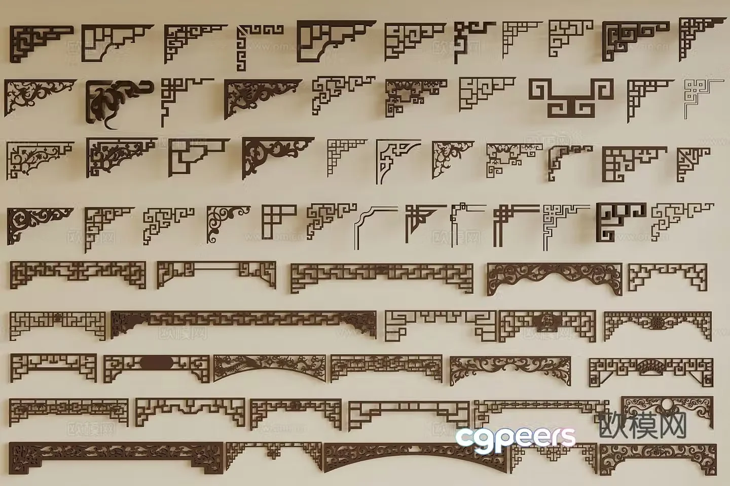 New Chinese style corner flower foot line carving lace 3d model