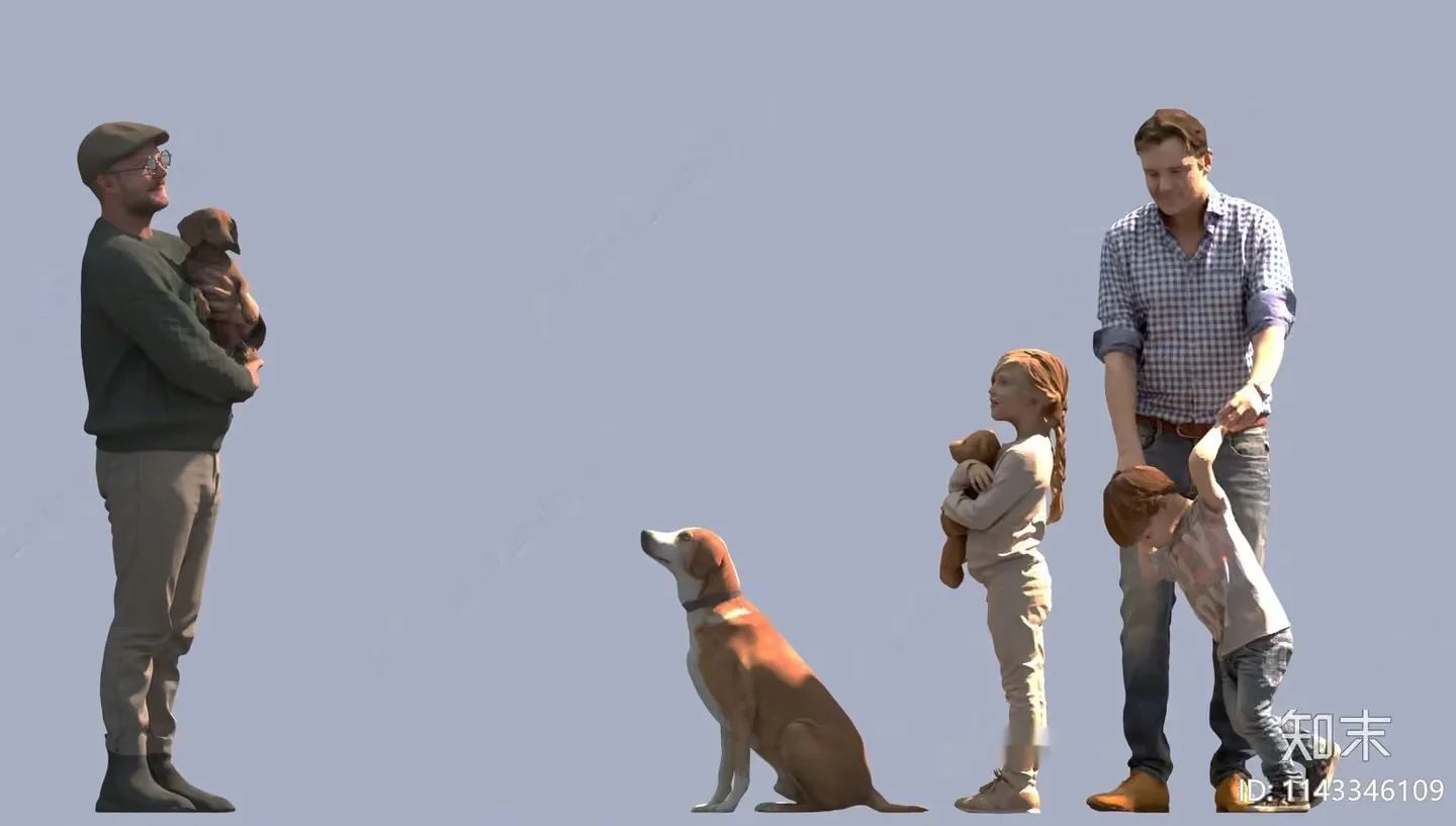 A Man And A Woman Are Holding A Dog 3D Model – 6500 – VRAY Render