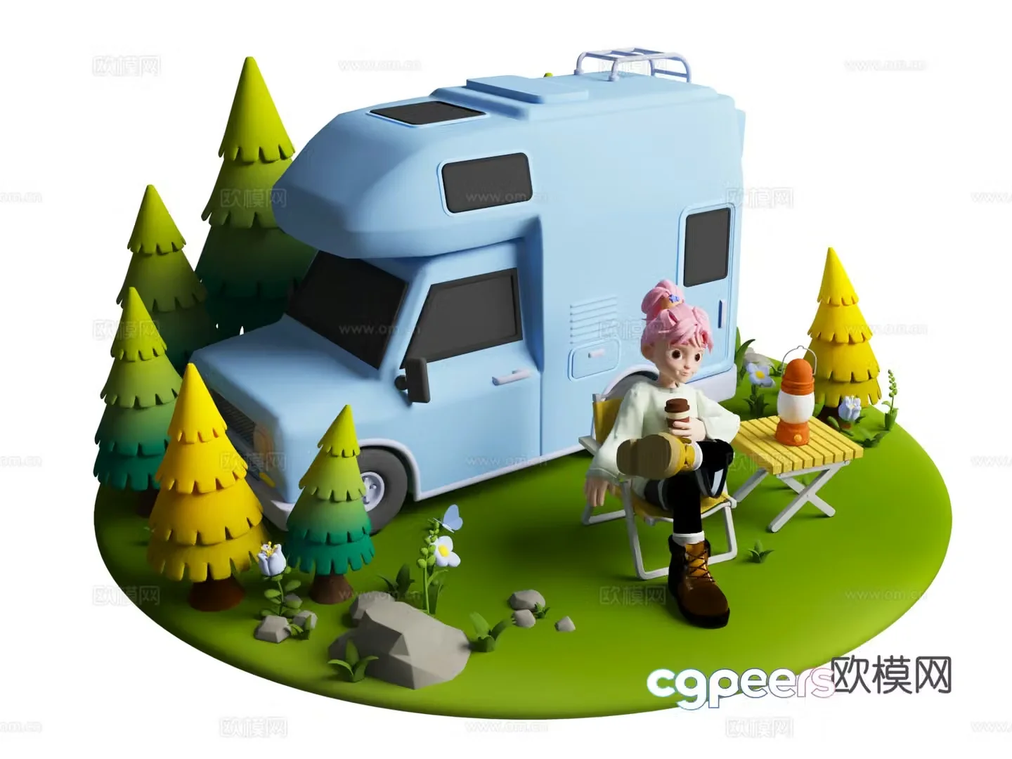 Cartoon Character Vehicle Camping Scene 3d Cartoon Camping Camping Beauty Chen Camping Beauty Chen 3d Model