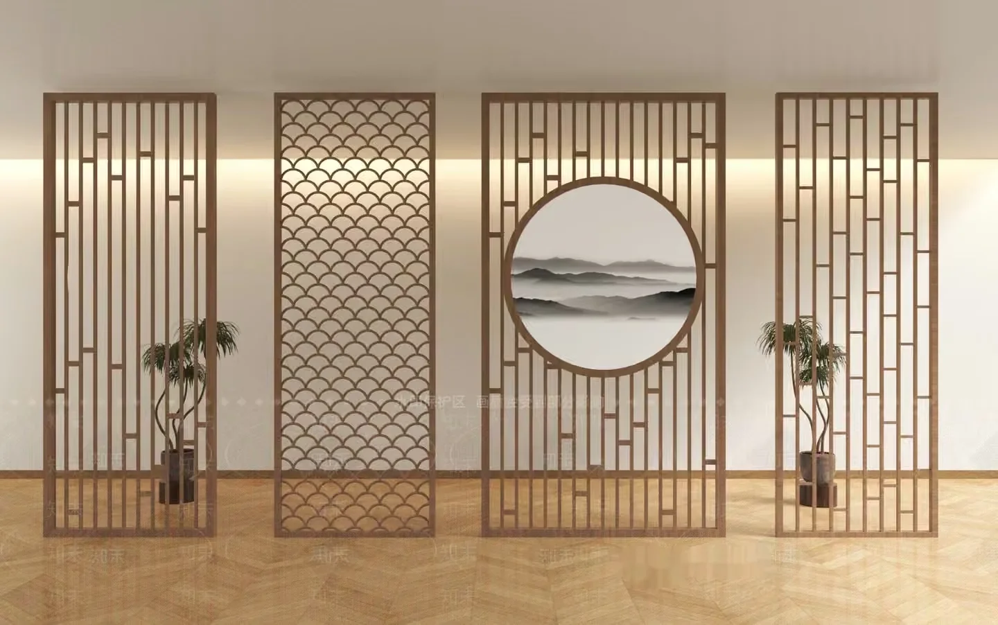 A Decorative Screen With A Circular Landscape Painting 3D Model – 10496 – VRAY Render