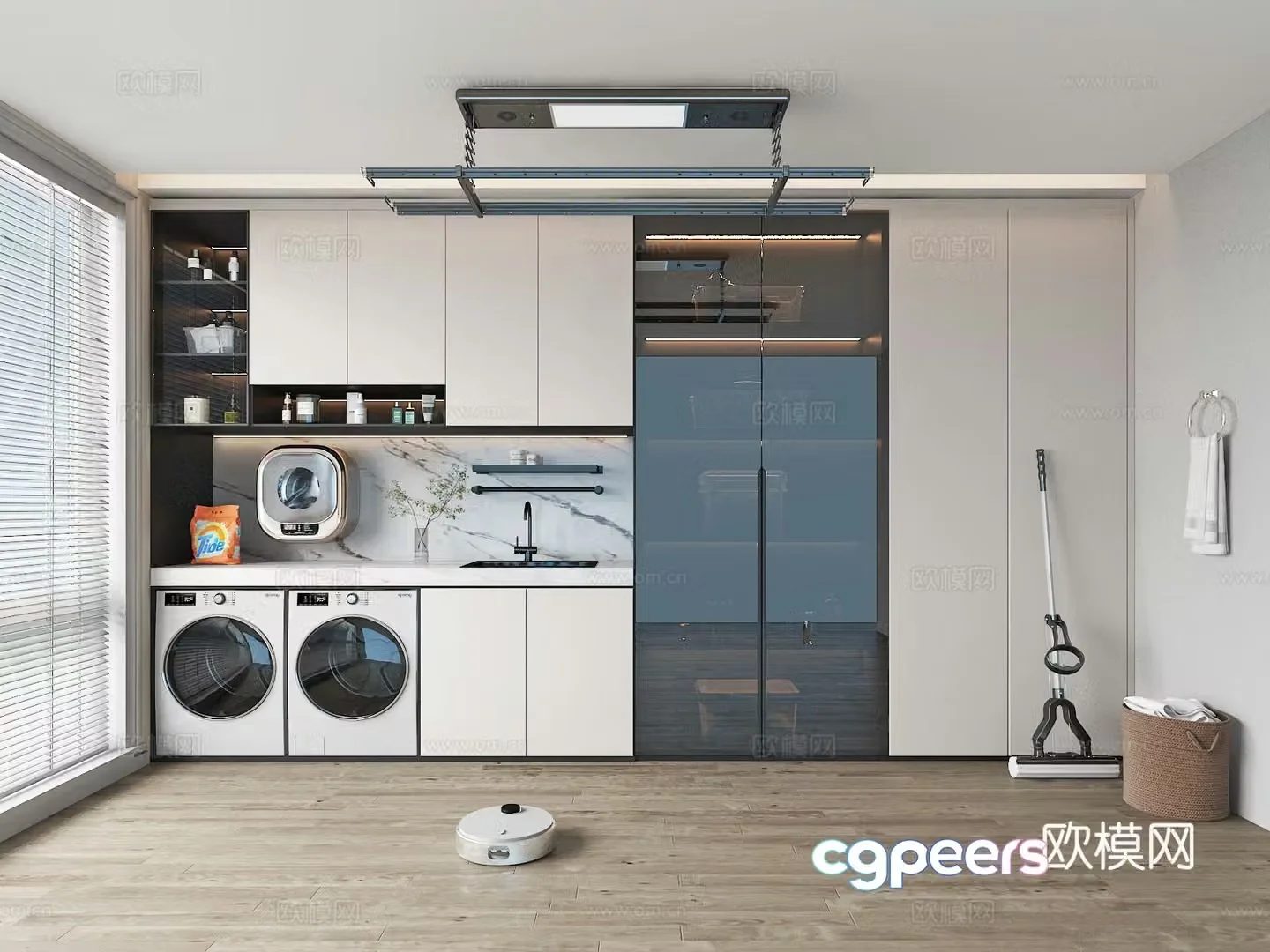 Modern laundry room balcony washing machine cabinet 3d model