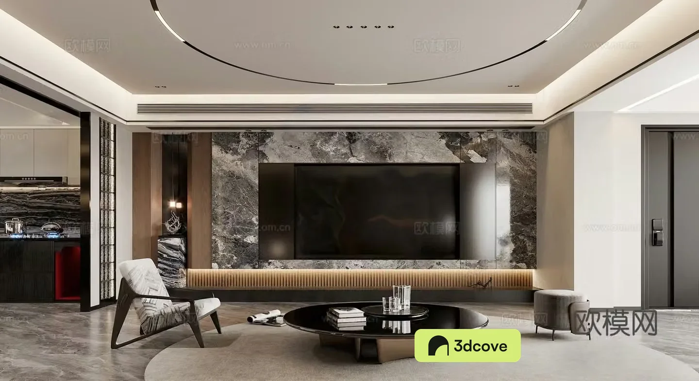 Modern Italian light luxury home living room sofa and coffee table combination marble TV background wall kitchen