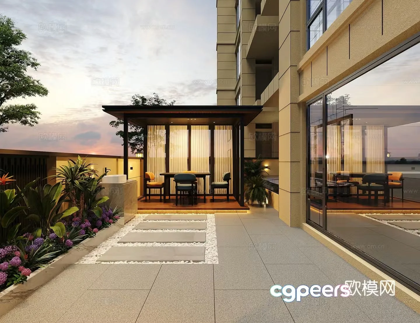 Modern villa courtyard 3d model
