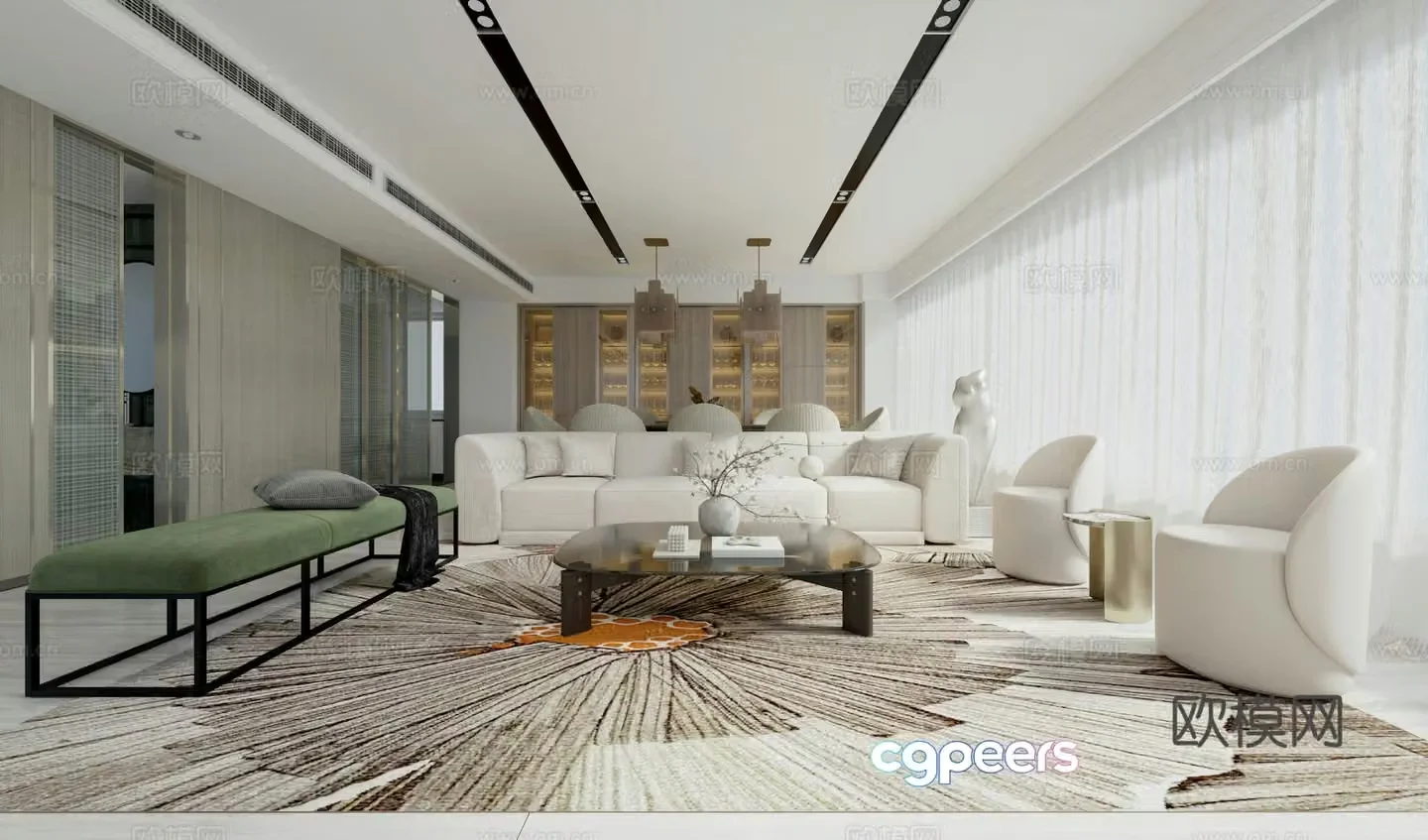 Living room sofa living room dining carpet empty living room 3d model