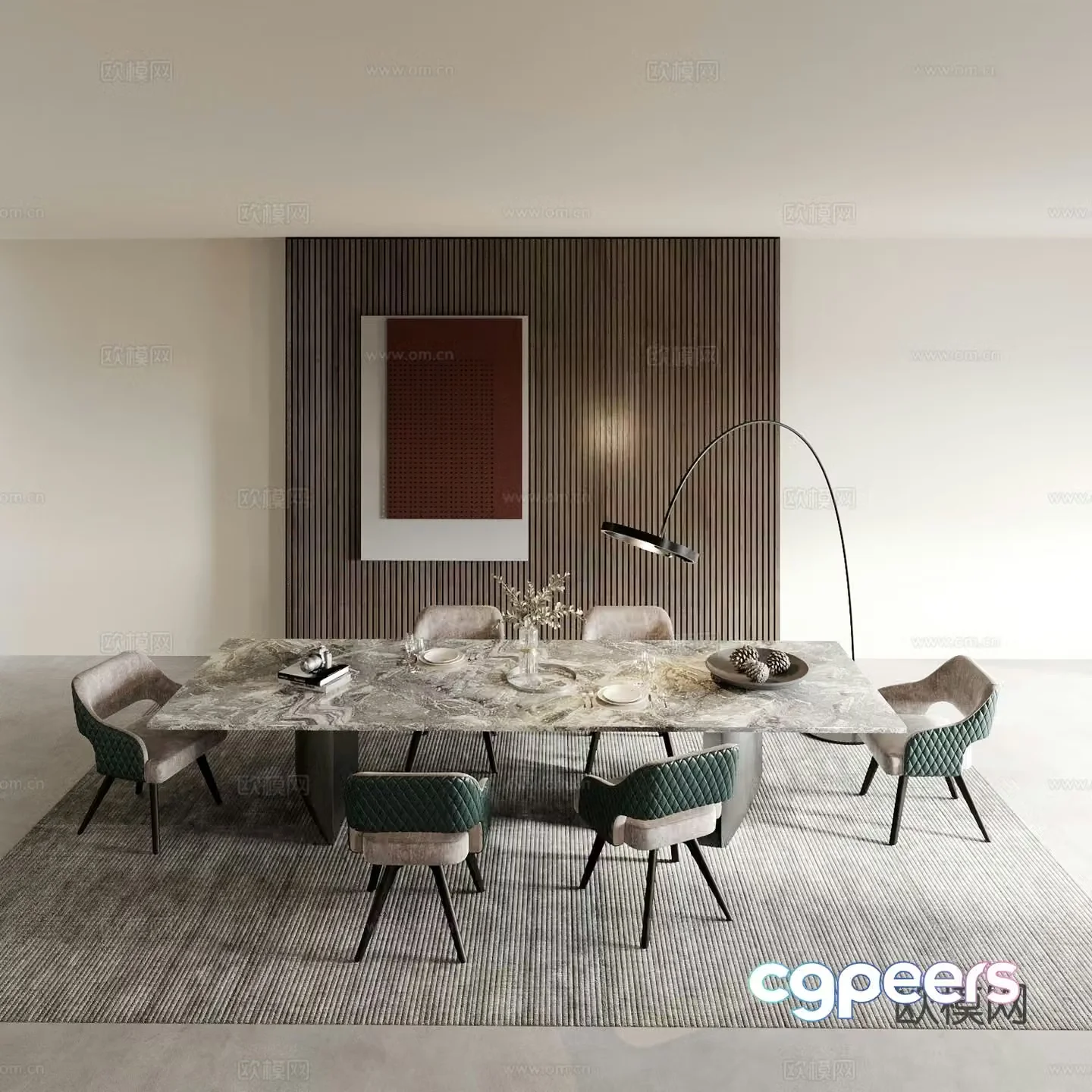 Modern dining table and chairs 3d model