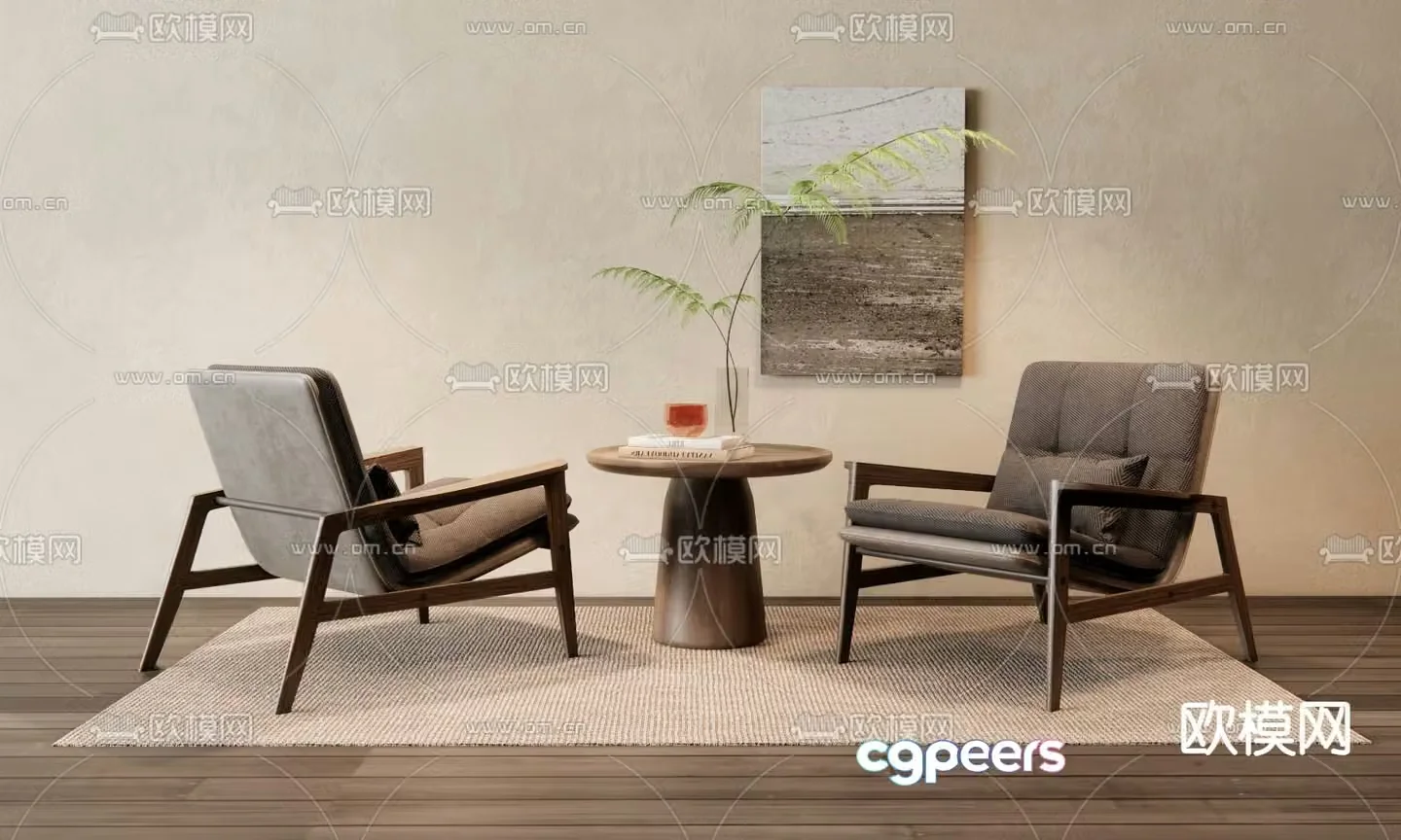 Simple leisure table and chairs 3d model