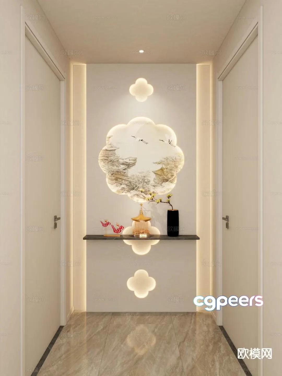 New Chinese style foyer entrance aisle 3D model