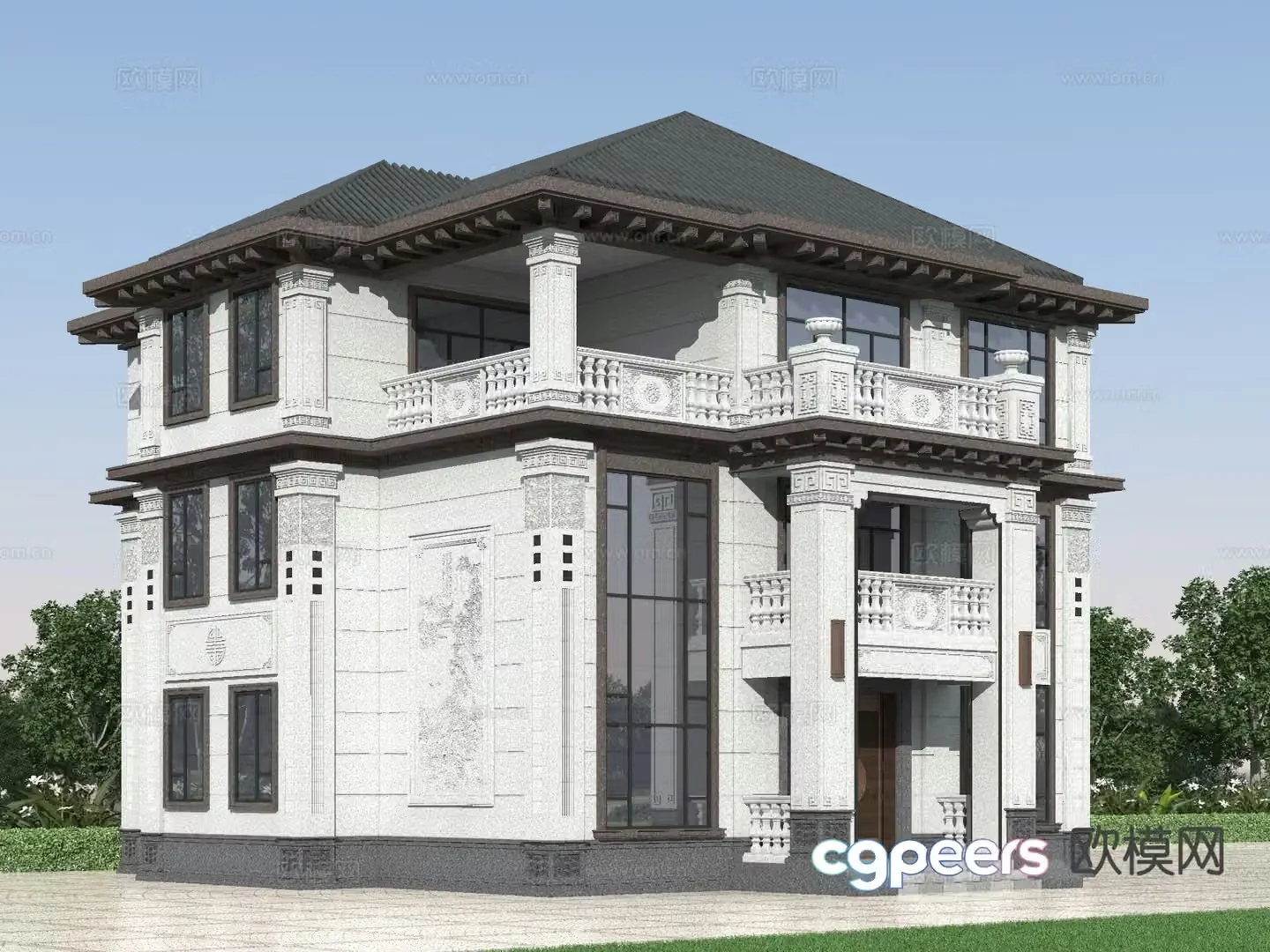New Chinese-style villa appearance 3D model