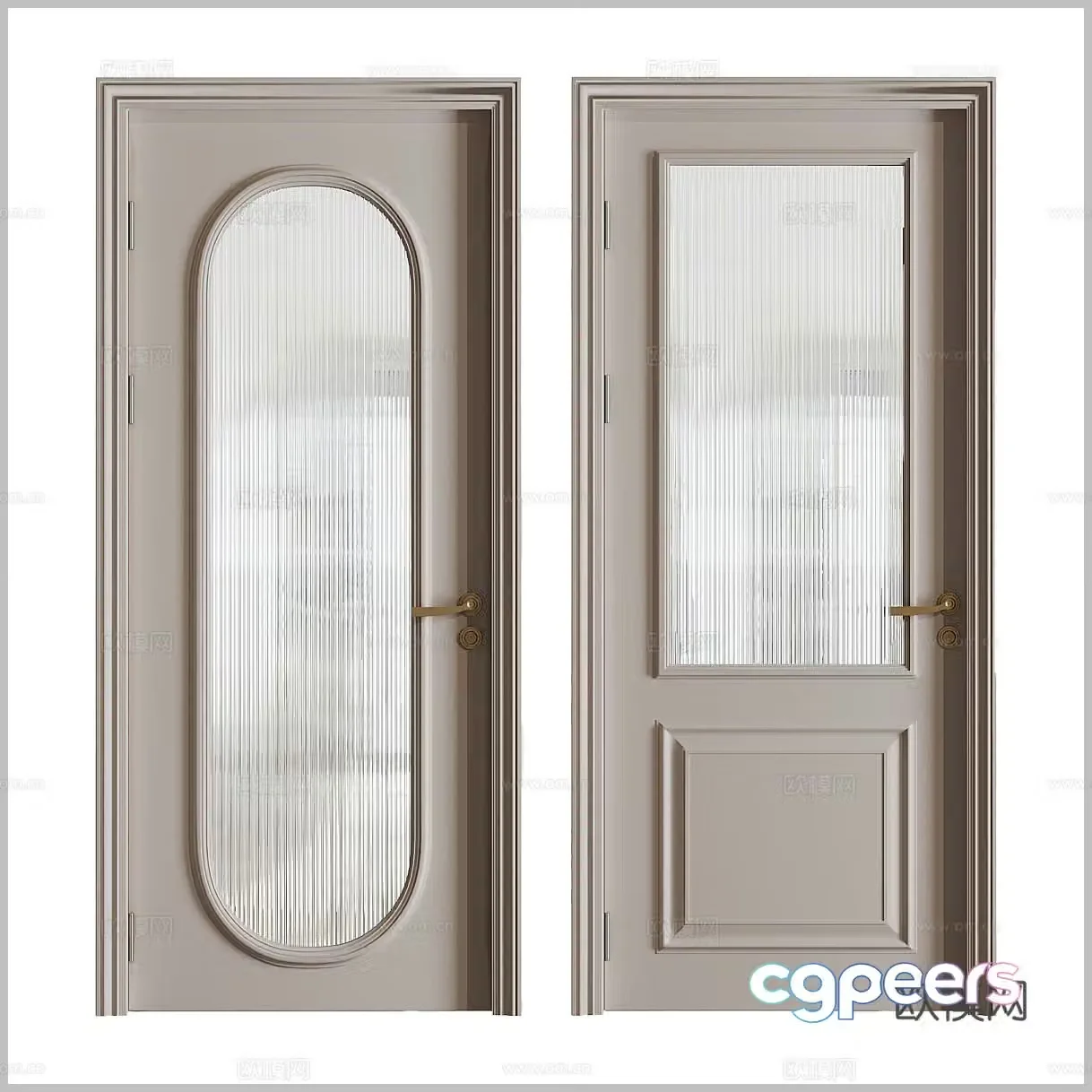 French single-open door Cream single-open door Glass door Bathroom door Bathroom glass door Long 3D model