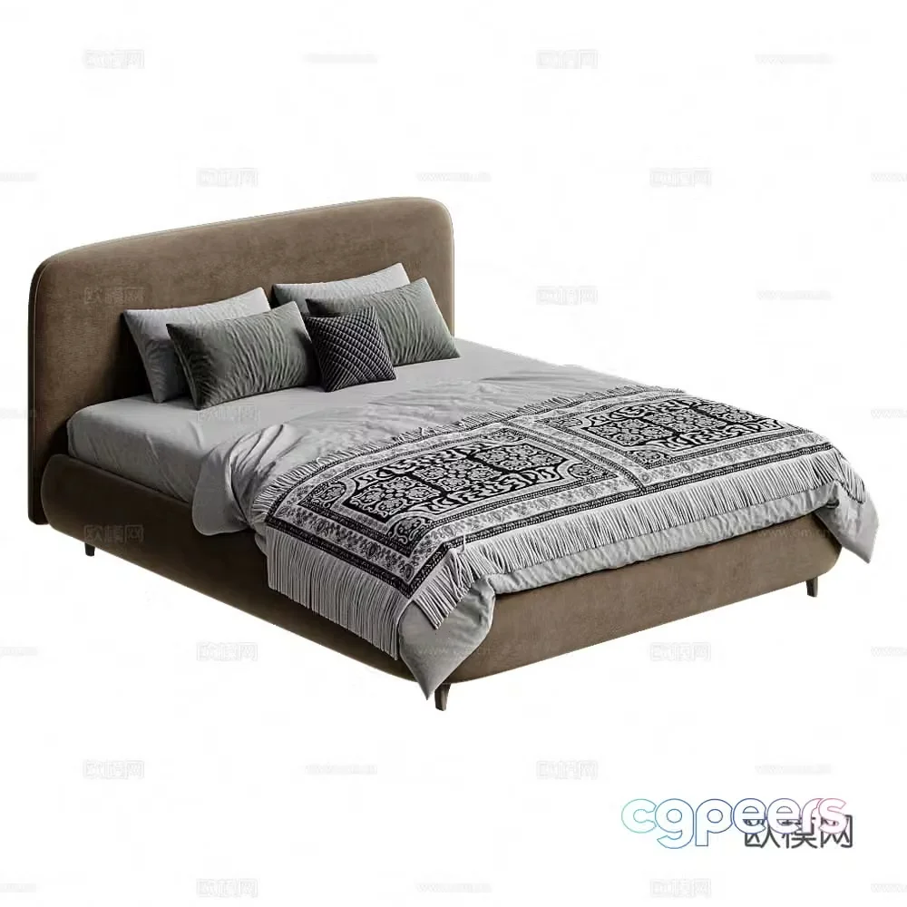 Modern cream style fabric double bed 3d model