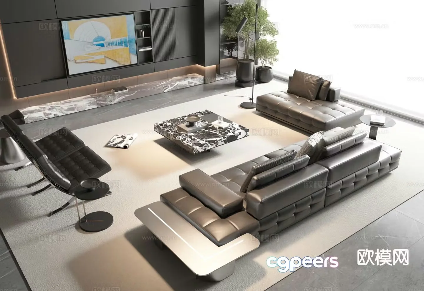 Modern modular sofa leather sofa 3d model