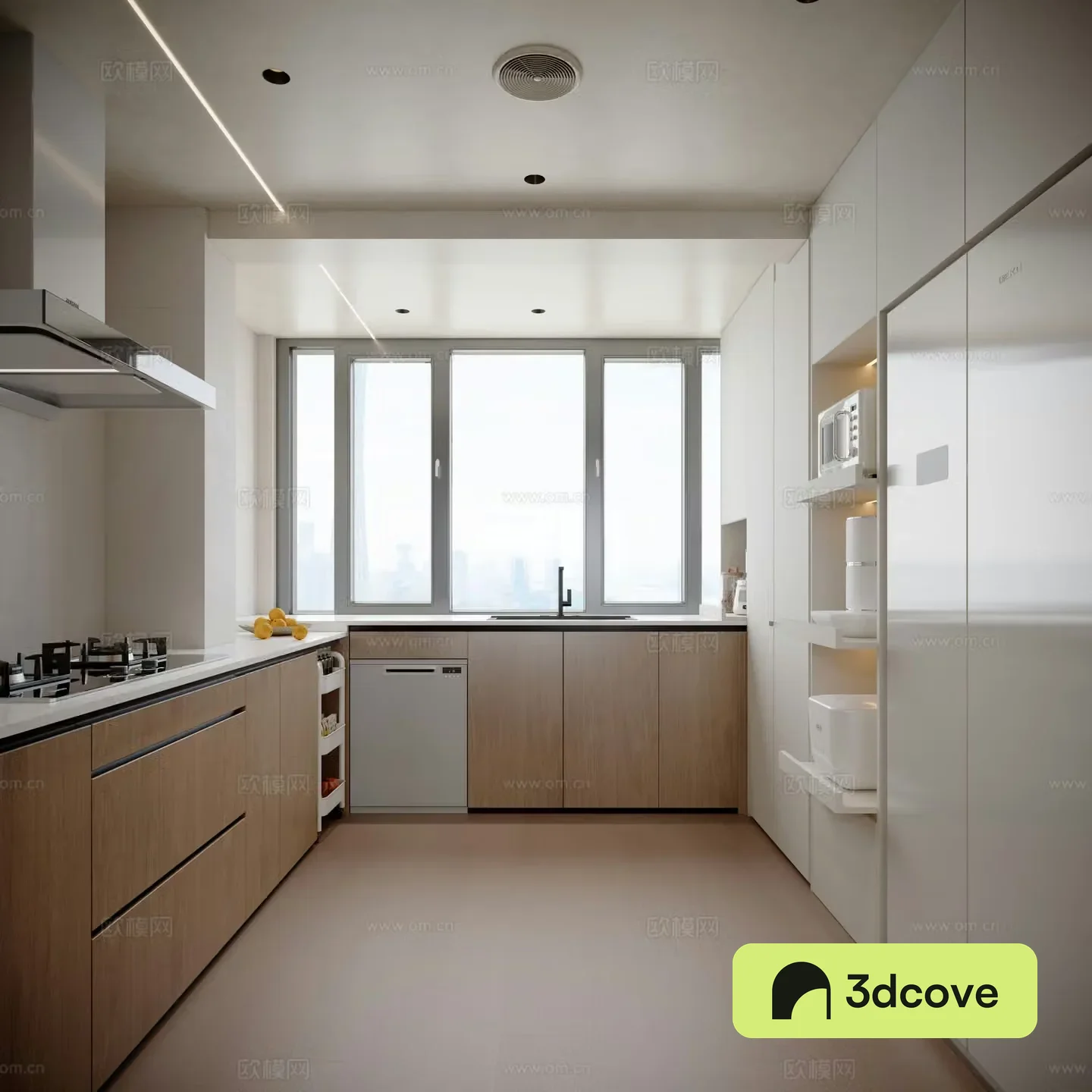 Modern creamy kitchen range hood stove