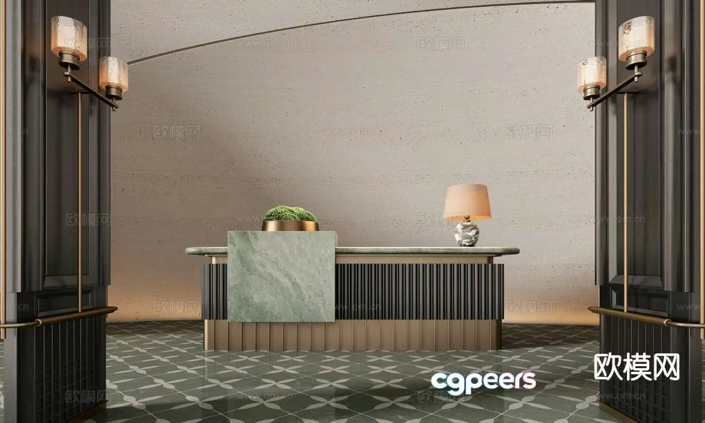 Modern lobby water bar reception desk 3D model