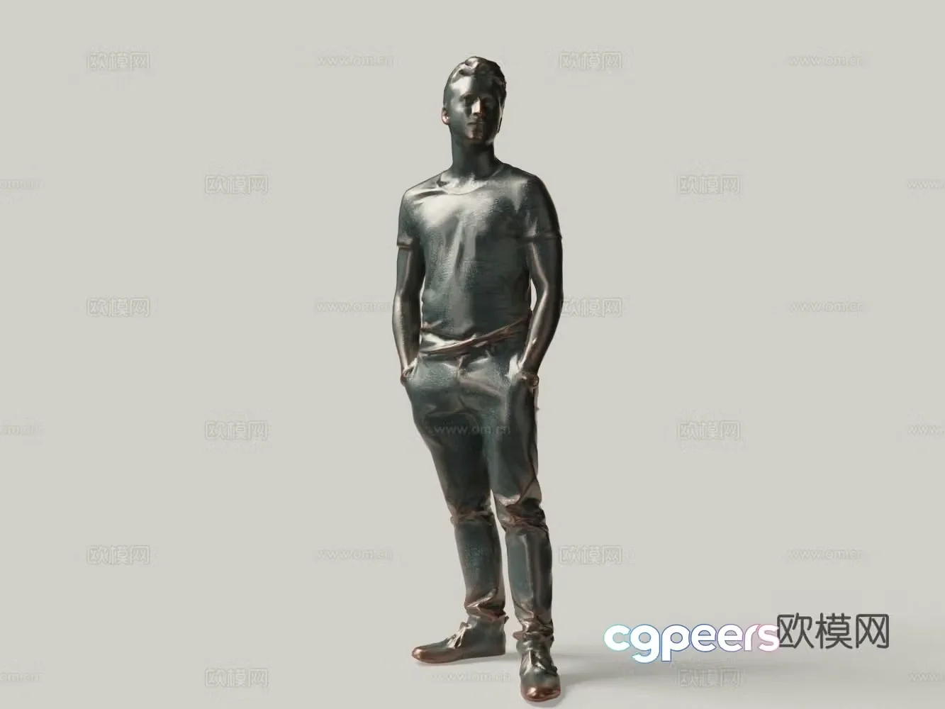Modern bronze statues figures watches man 3d model