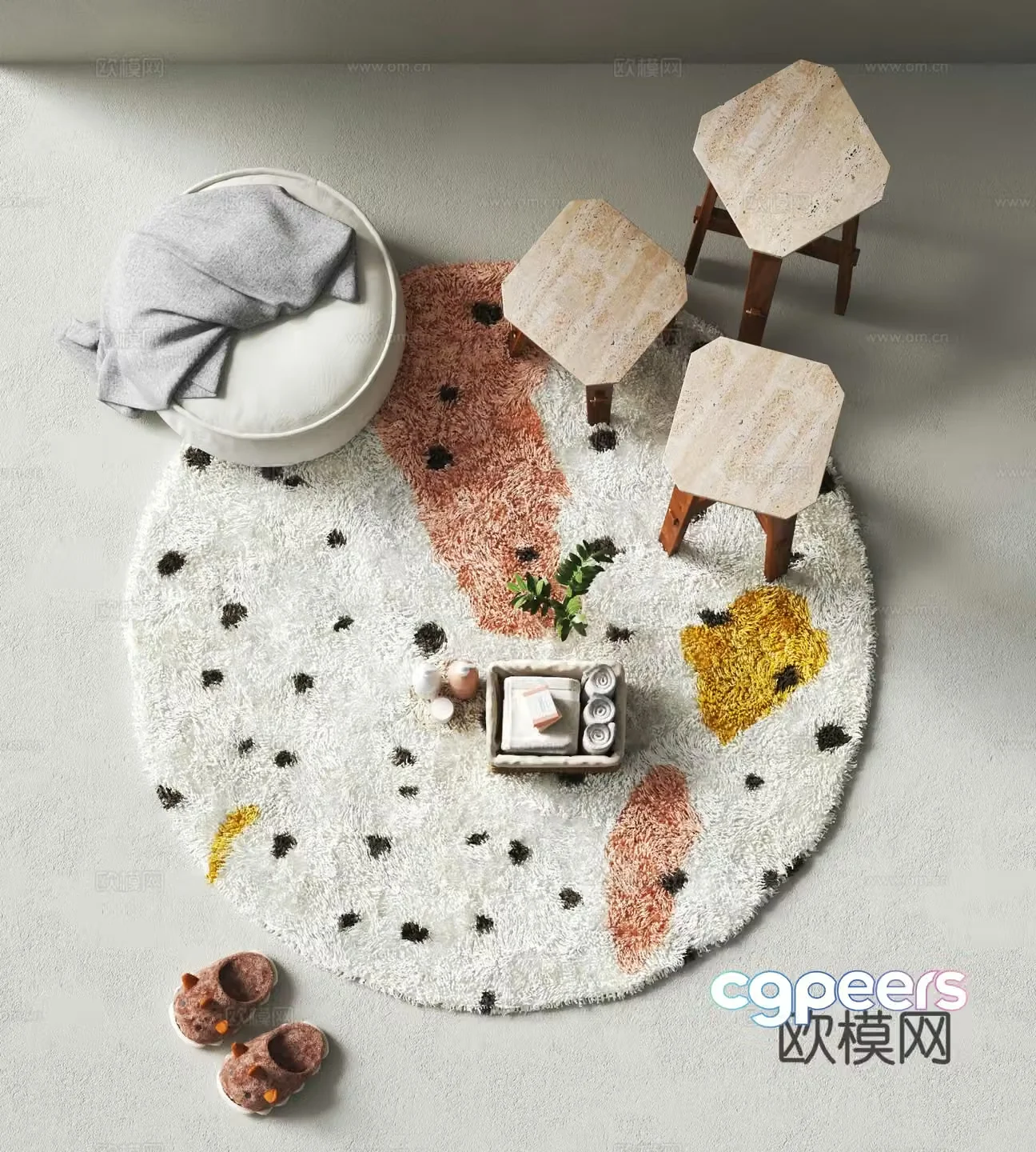Plush carpet round carpet 3d model