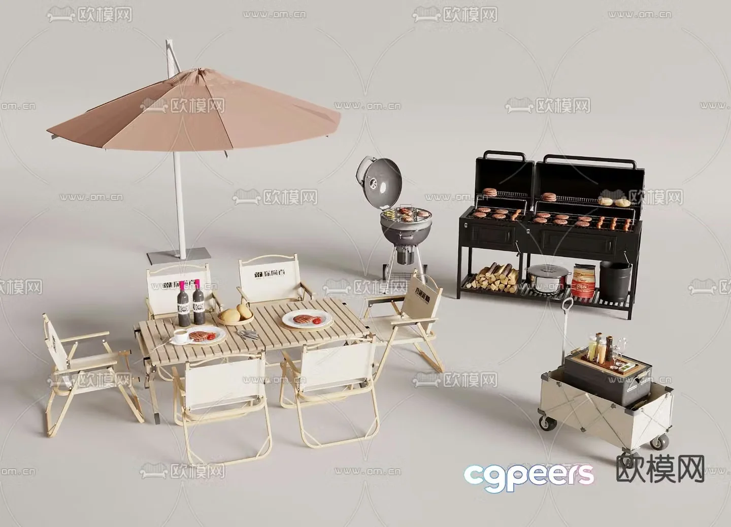 Outdoor table and chairs Camping table and chairs BBQ 3D model
