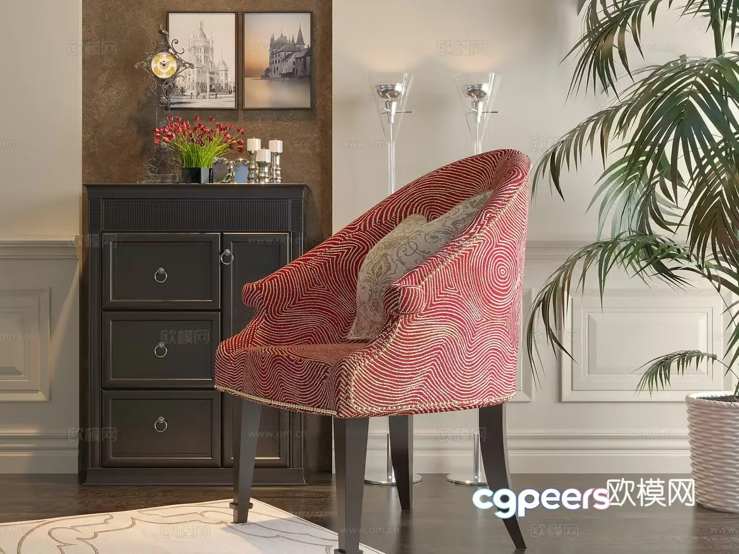 European style chest of drawers side cabinet 3d model