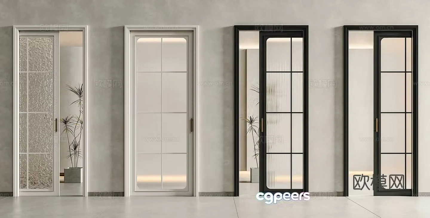 French pocket door glass door sliding door pocket door frosted glass sliding door sliding door carved 3D model