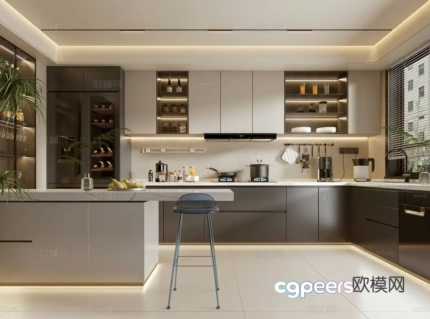 Modern semi open kitchen 3d model