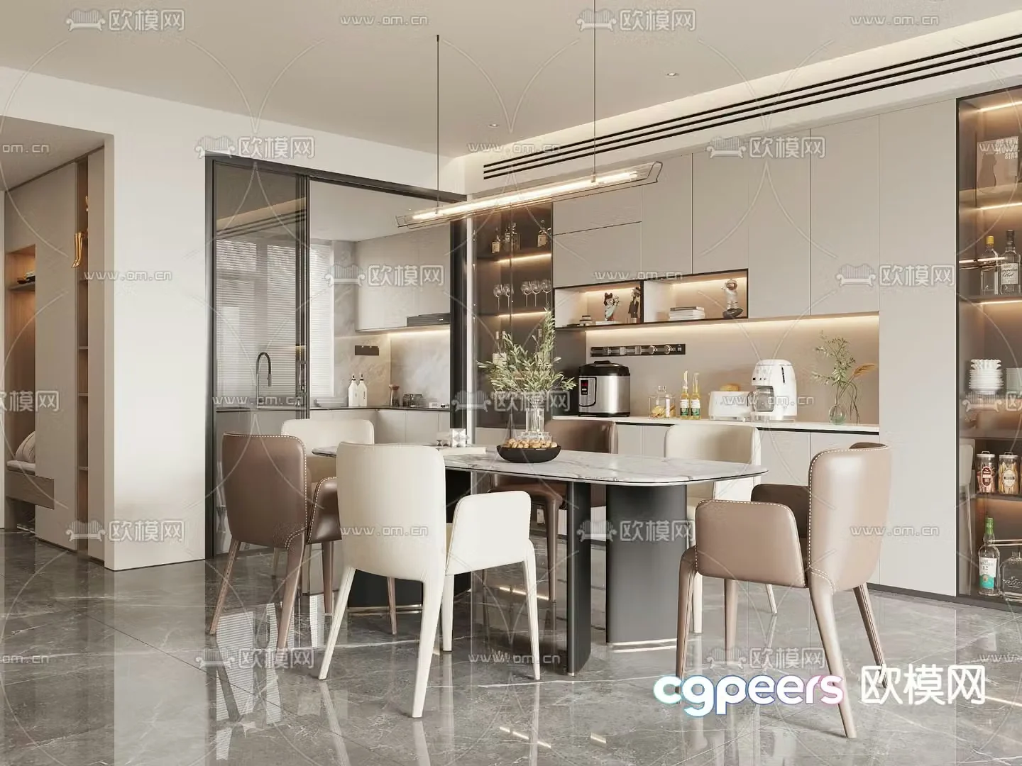 Modern restaurant rectangular dining table 3d model