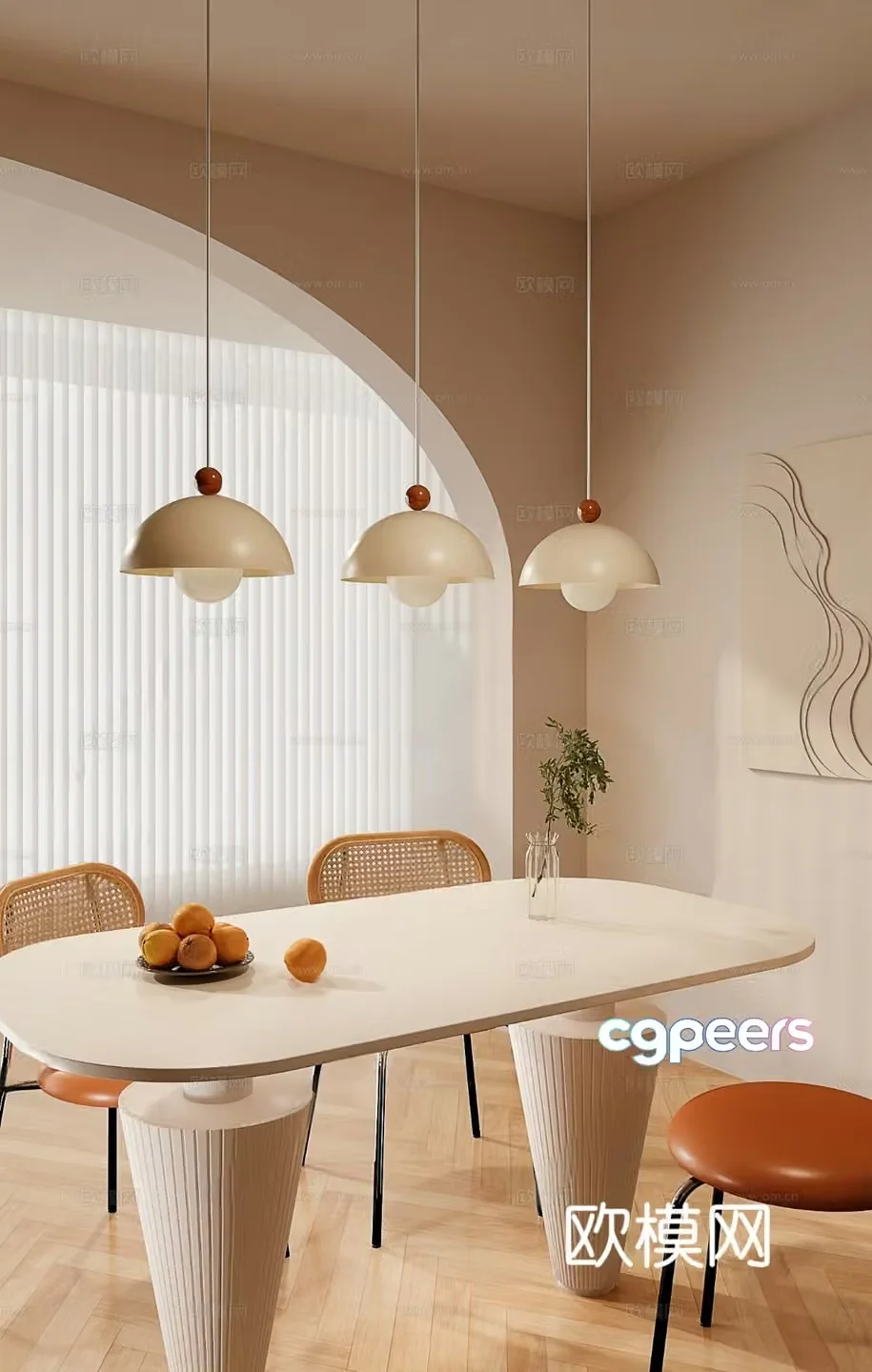 Cream style chandelier restaurant chandelier 3d model