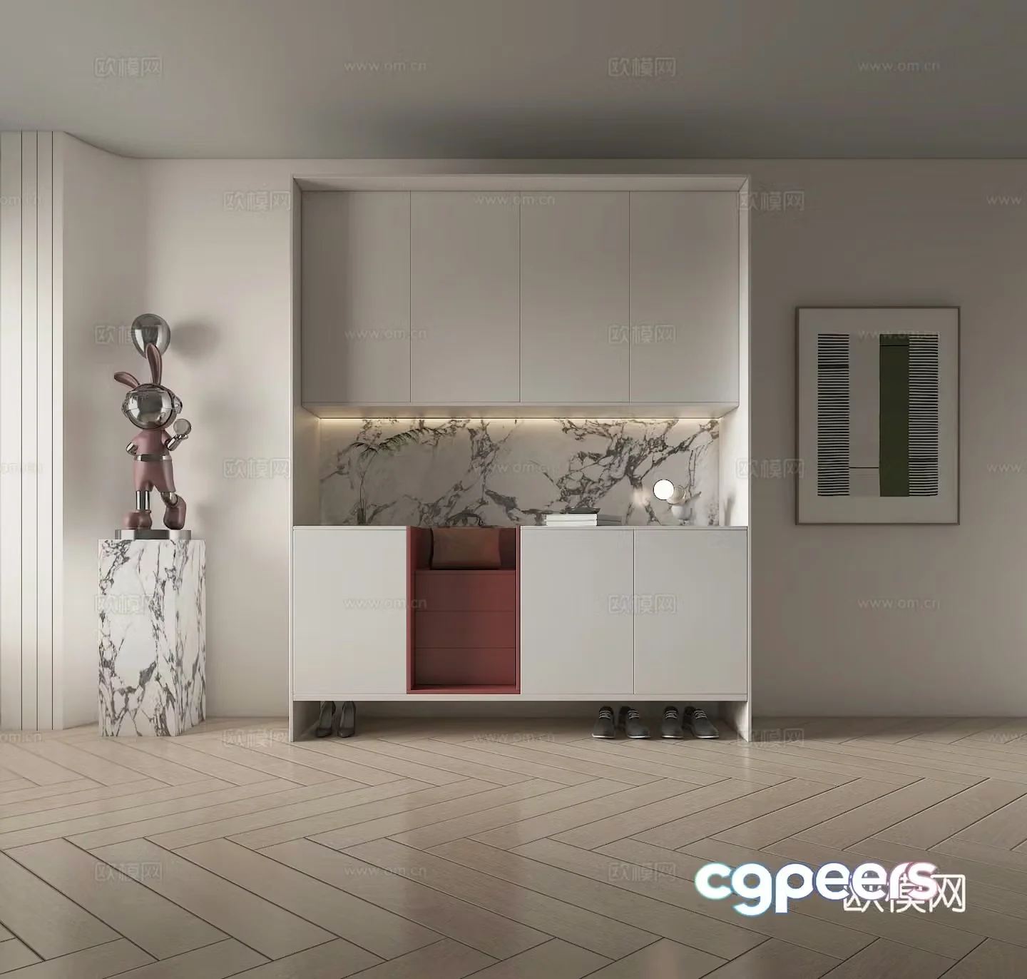 Minimalist modern shoe cabinet 3d model