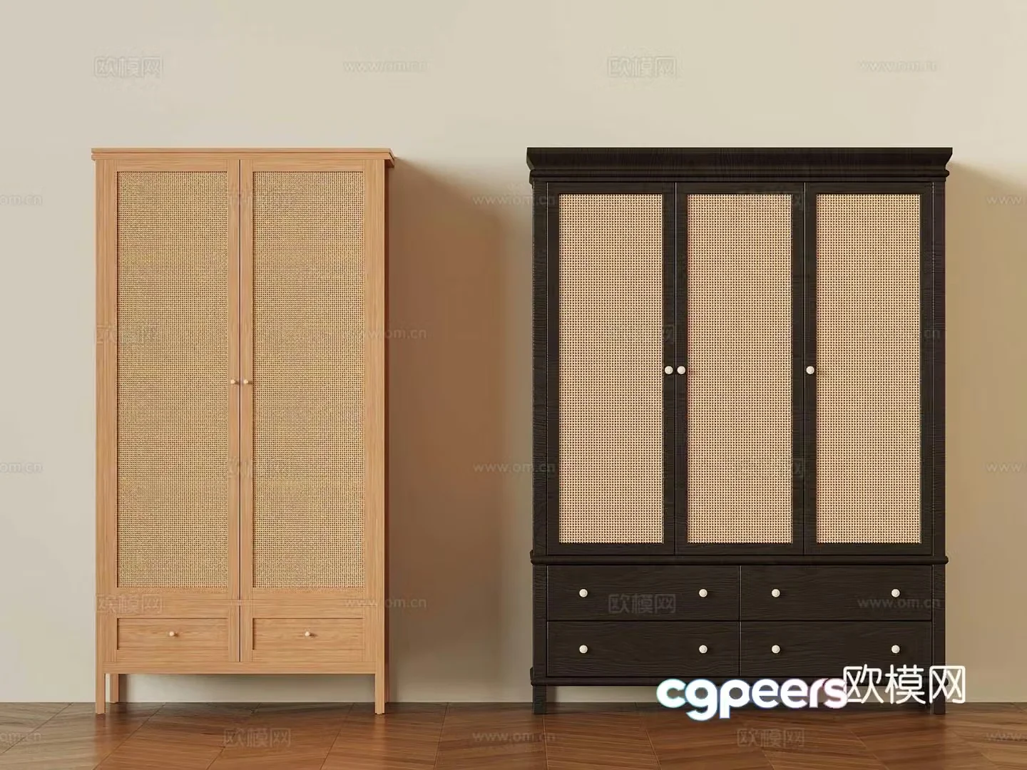 Middle-aged wardrobe wardrobe locker rattan cabinet 3d model