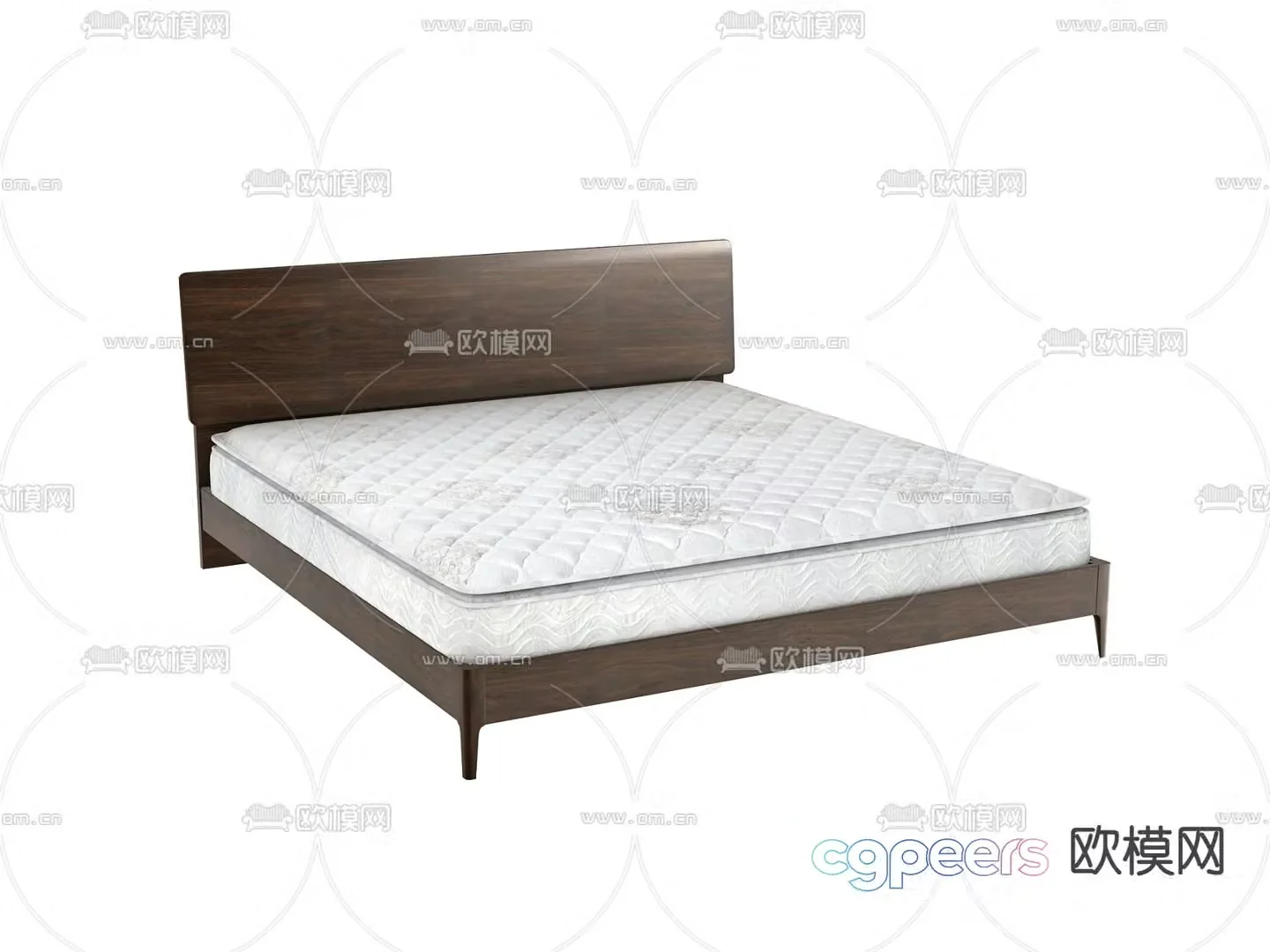 Modern solid wood double bed 3d model