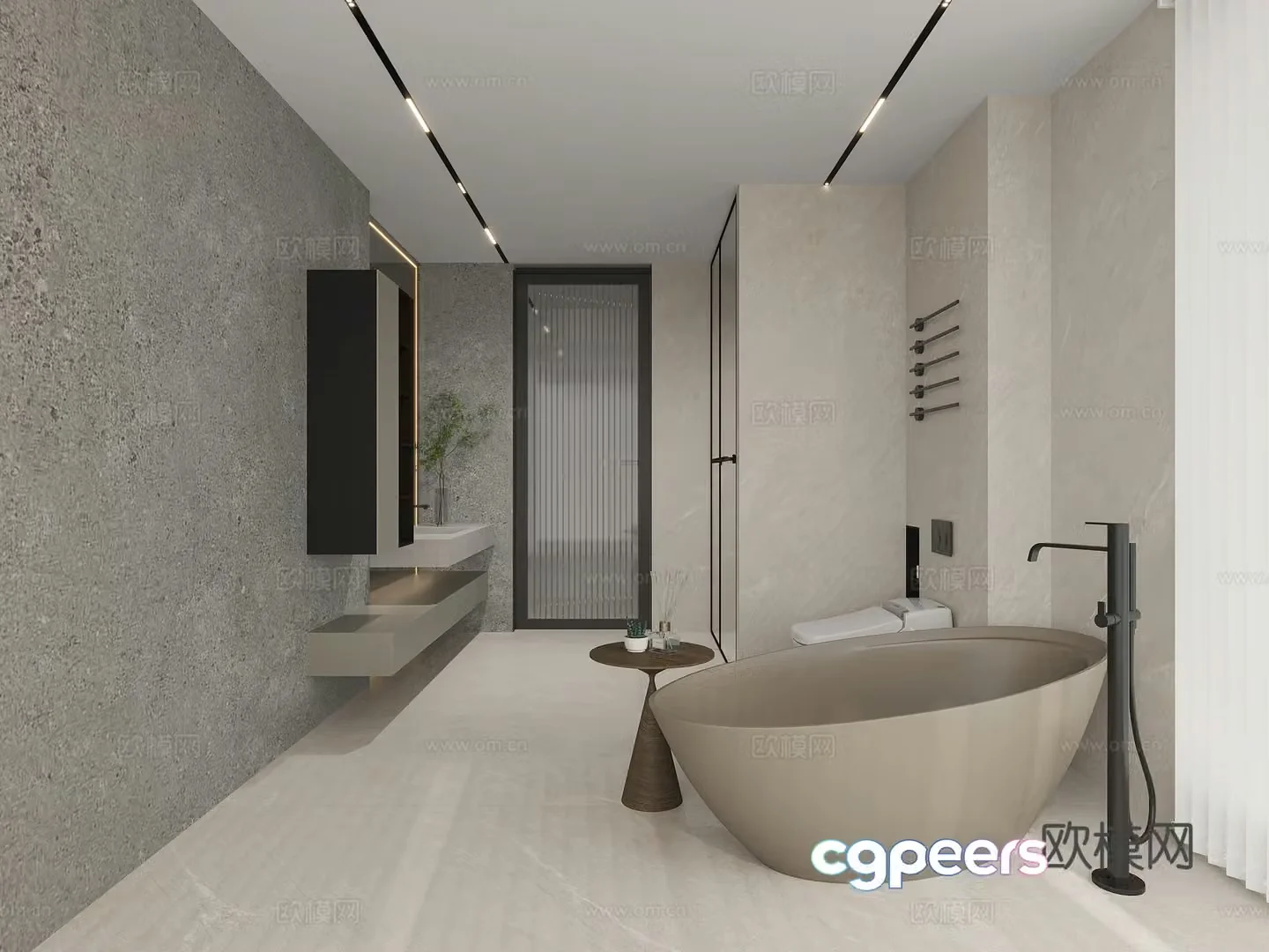 Modern minimalist bathroom dry and wet bathroom 3D model