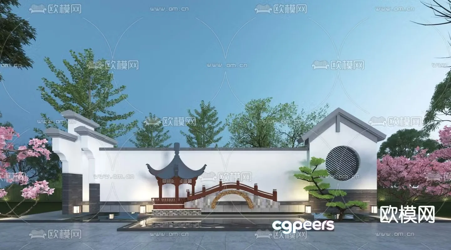 New Chinese style arch bridge waterscape sketch 3D model