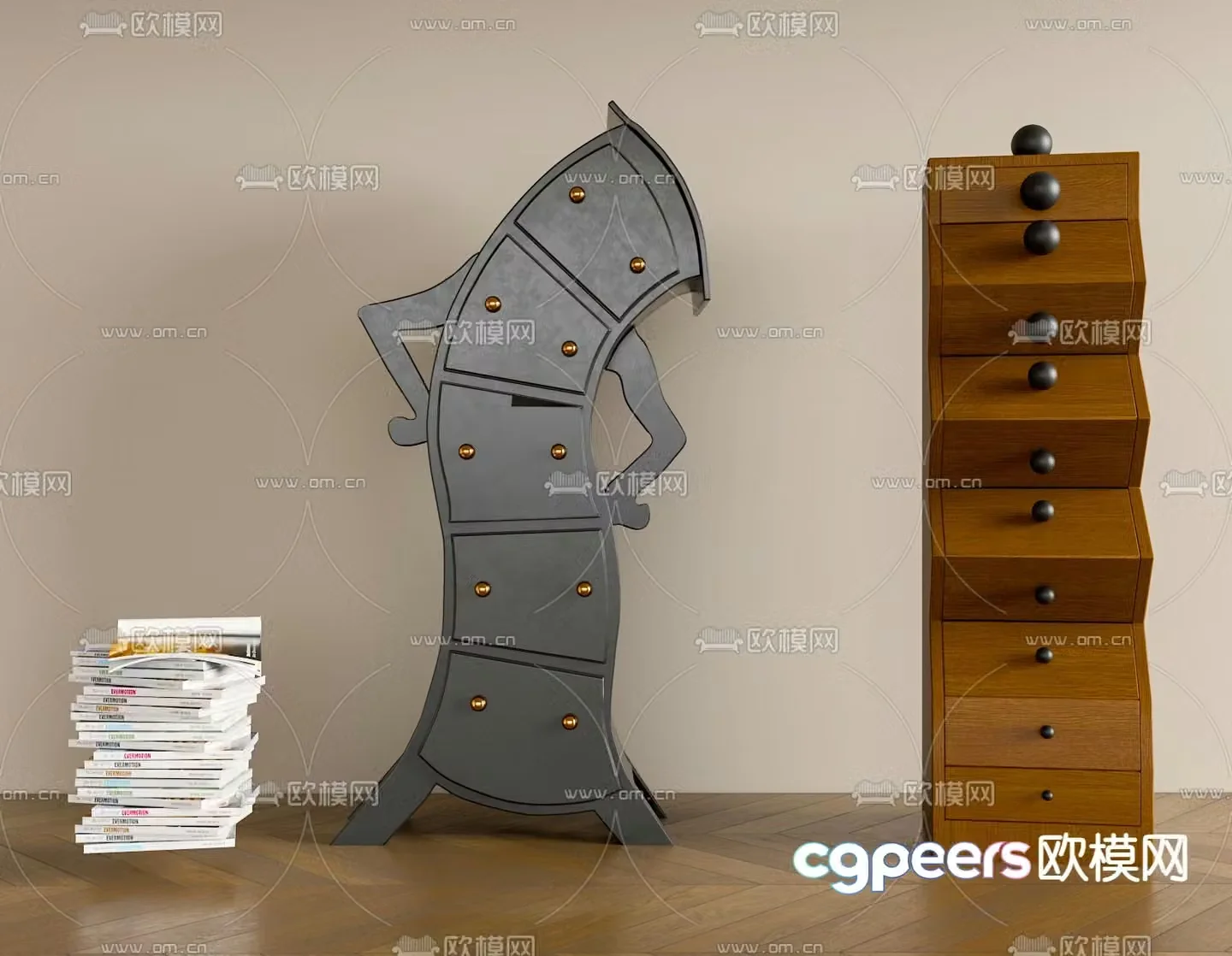 Nordic fork hip chest cabinet side cabinet 3D model