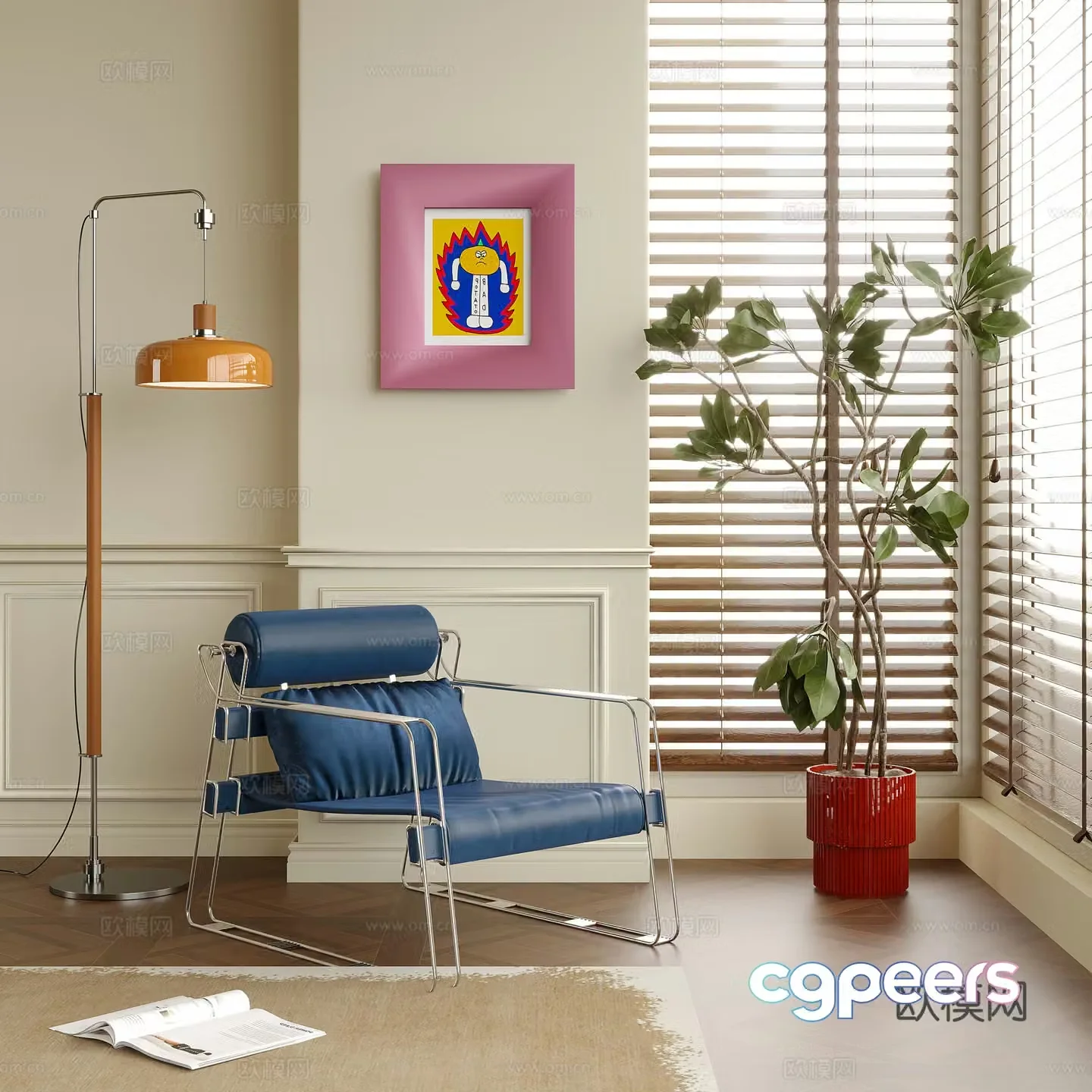 Modern Bauhaus leisure chair Potted bonsai Floor lamp Single chair 3d model